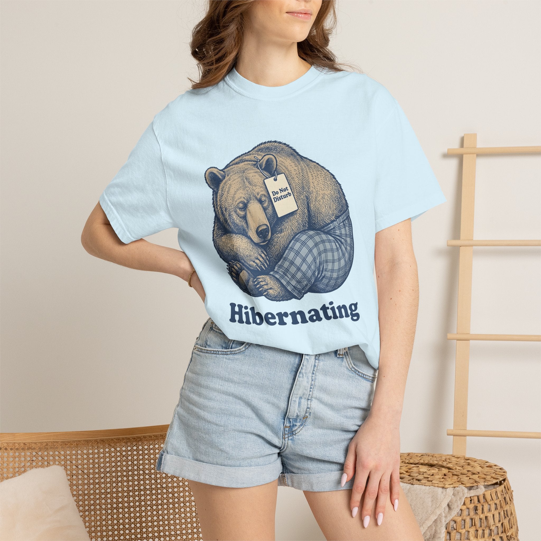 Sleeping Bear Shirt Bear Fauna Gift Women Hand Drawn Tee Bear T-Shirt Bear Fan Illustrated Tshirt Wildlife Graphic Cartoon Pajamas Tshirt