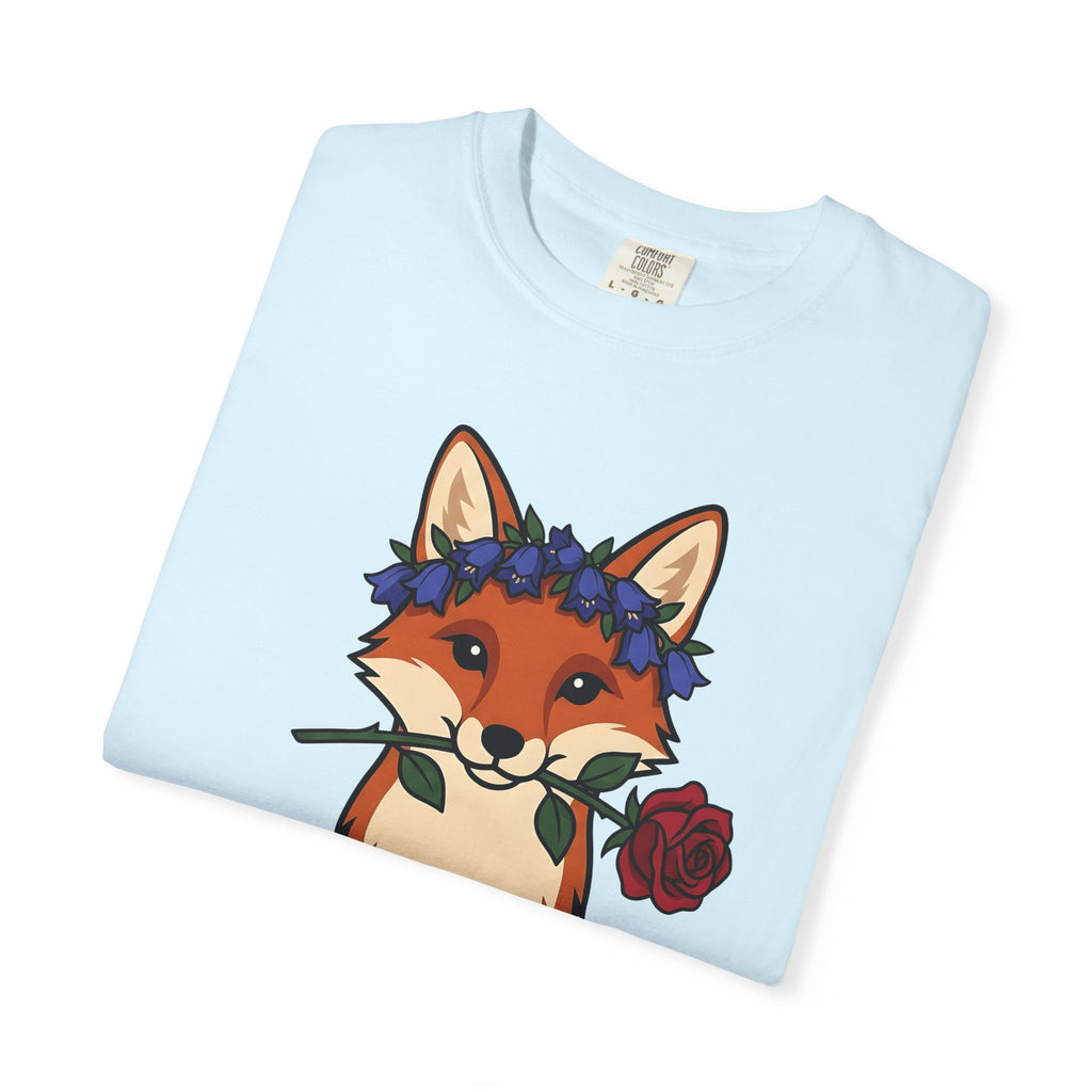 Fox Floral Wreath Shirt Animals & Flowers Forest Gift Women Adorable Tee Fox T-Shirt Wildlife Fan Cute Tshirt Woods Graphic Animation