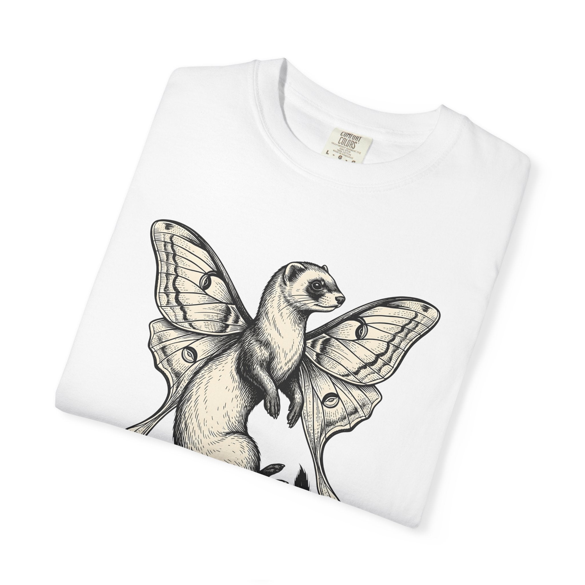 Ferret Sprite Shirt Boho Chic Wildlife Gift Women Sketch Tee Weasel T-Shirt Hippie Fan Hand Drawn Tshirt Wildlife Graphic Retro Insect Wings