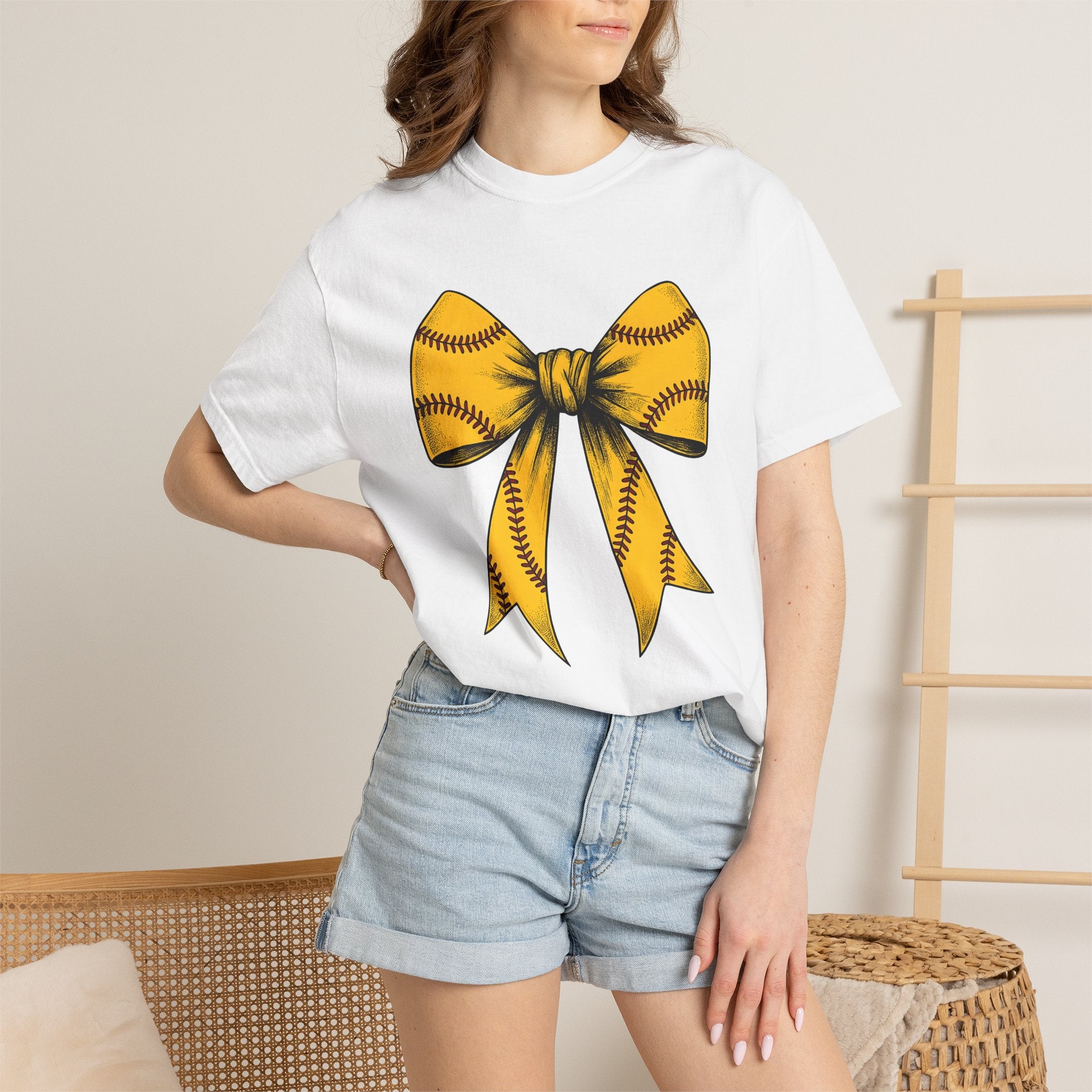 Softball Ribbon Bow Shirt Softball Competition Gift Women Cartoon Tee Ribbon T-Shirt Softball Fan Cartoonish Tshirt Championship Graphic