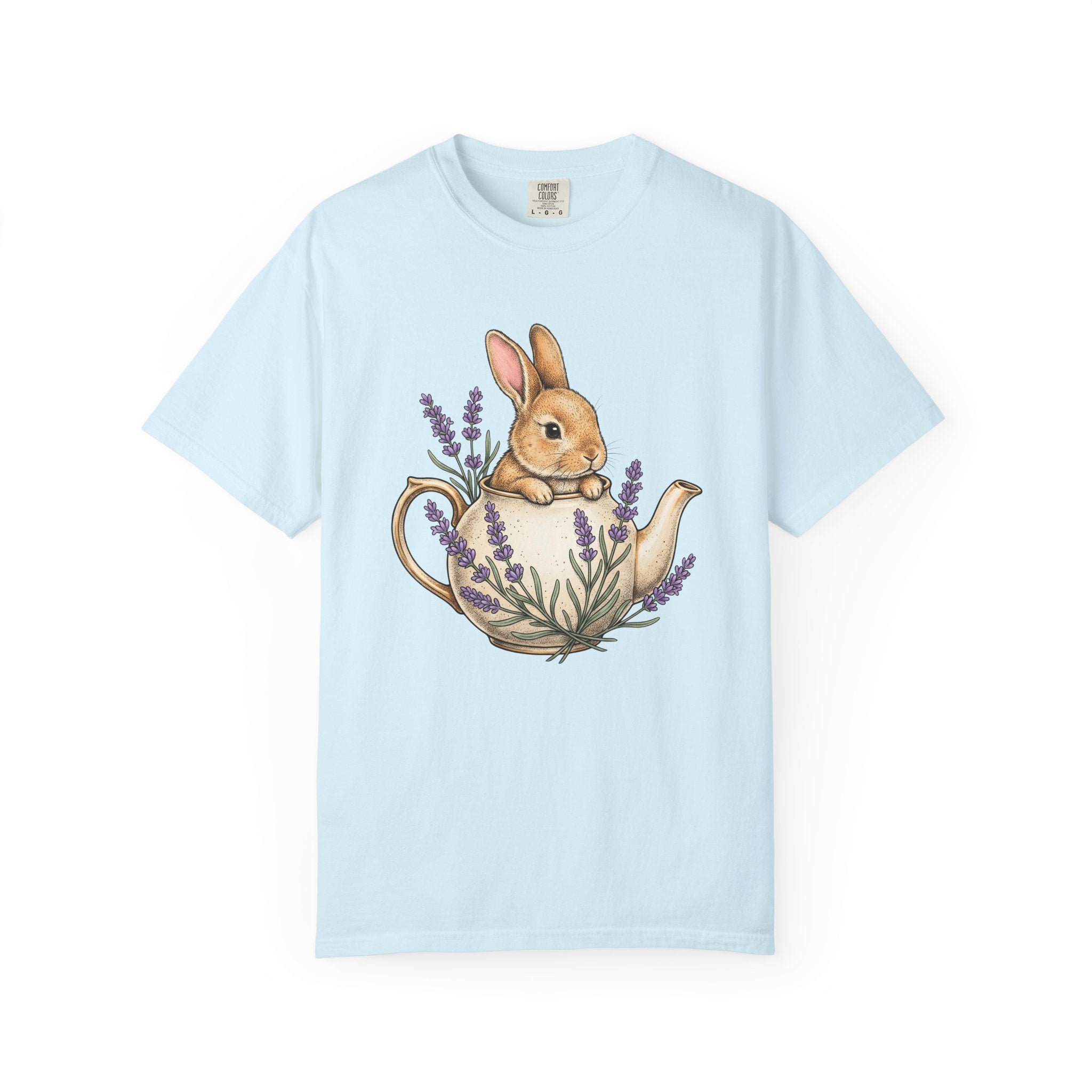 Bunny Kettle Shirt Animals & Flowers Rustic Gift Women Flower Tee Tea Kettle T-Shirt Floral Fan Botanical Tshirt Country Graphic Hand Drawn