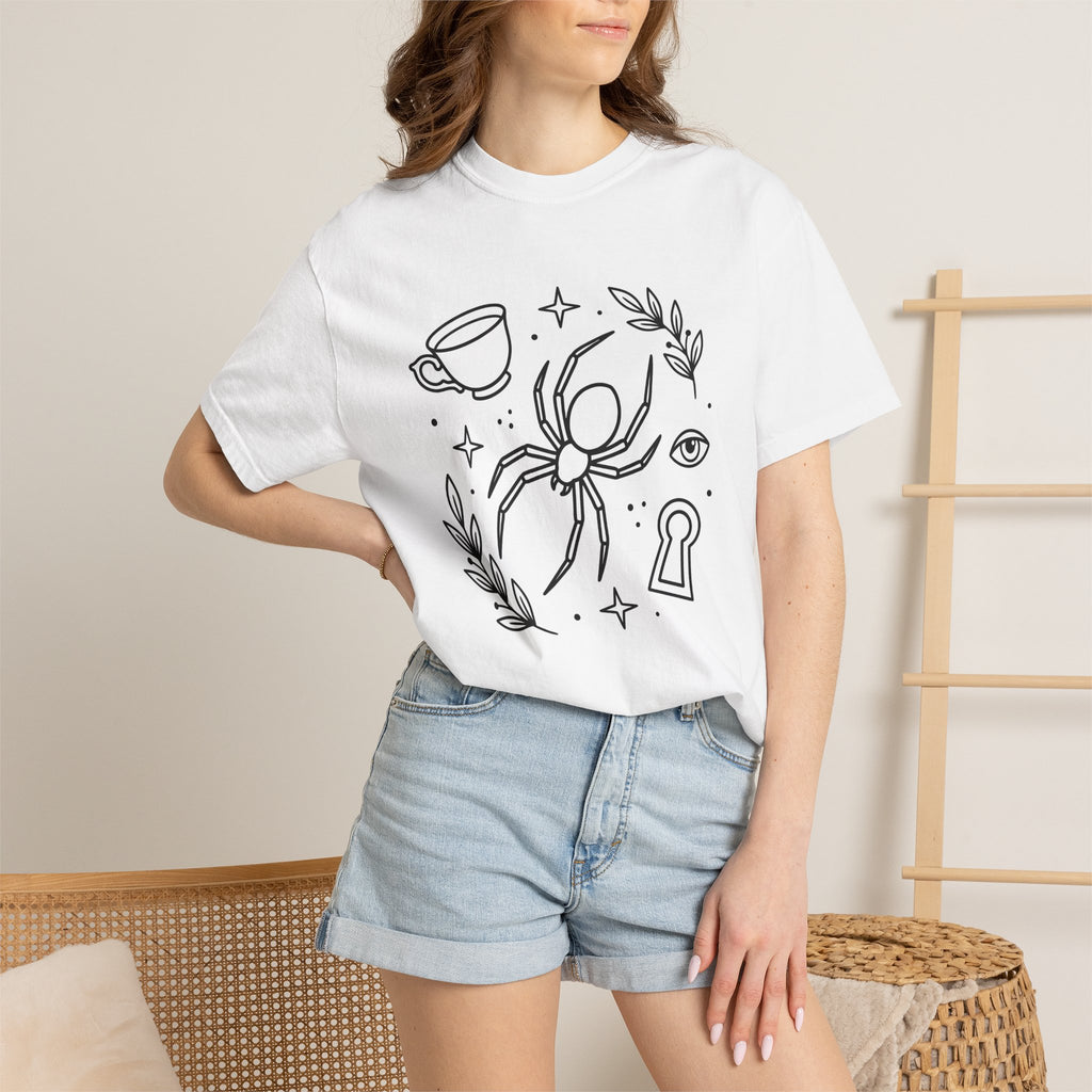 Spider Illustration Shirt Animals & Flowers Dark Gift Women Sketch Tee Arachnid T-Shirt Wildlife Fan Drawing Graphic Tshirt Clean Tea Cup