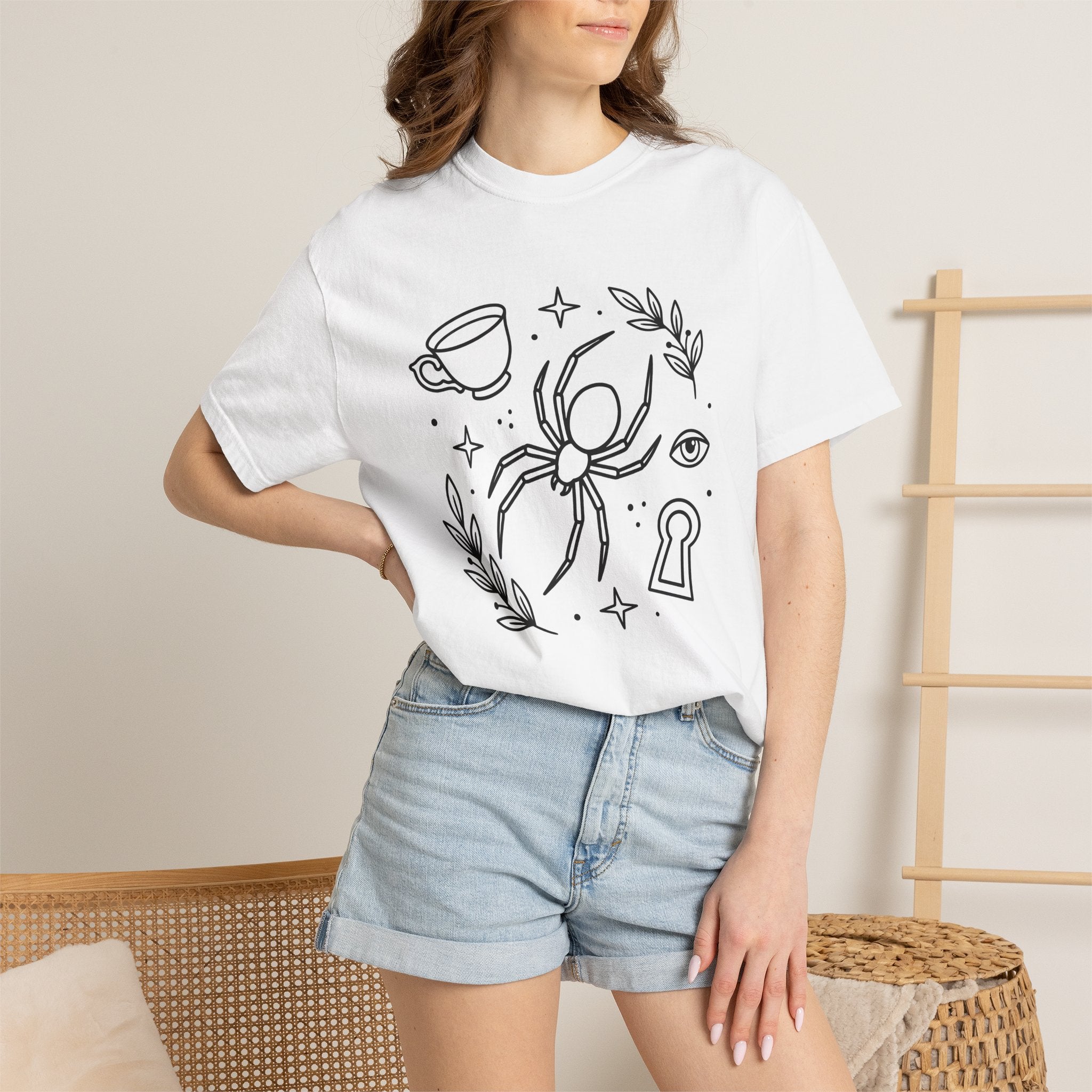 Spider Illustration Shirt Animals & Flowers Dark Gift Women Sketch Tee Arachnid T-Shirt Wildlife Fan Drawing Graphic Tshirt Clean Tea Cup