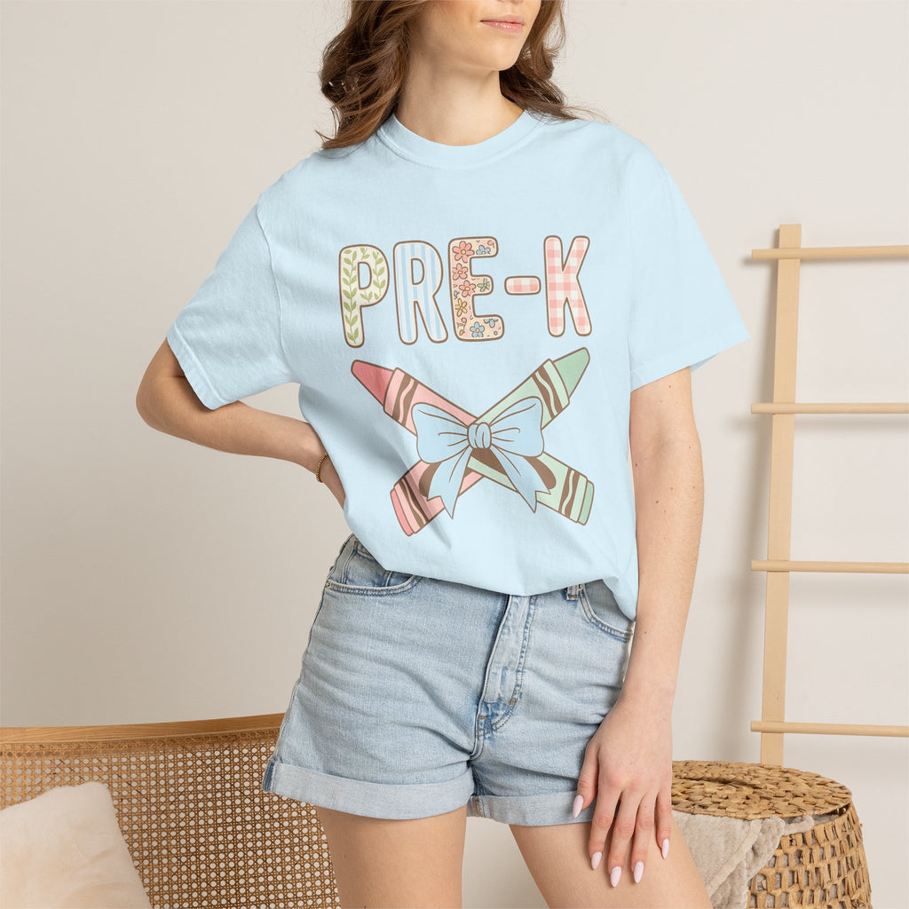 Crayon Bow Shirt Teachers School Gift Women Soft Colors Tee Crayon Ribbon T-Shirt Educator Enthusiast Pastel Tshirt Classroom Graphic Anime