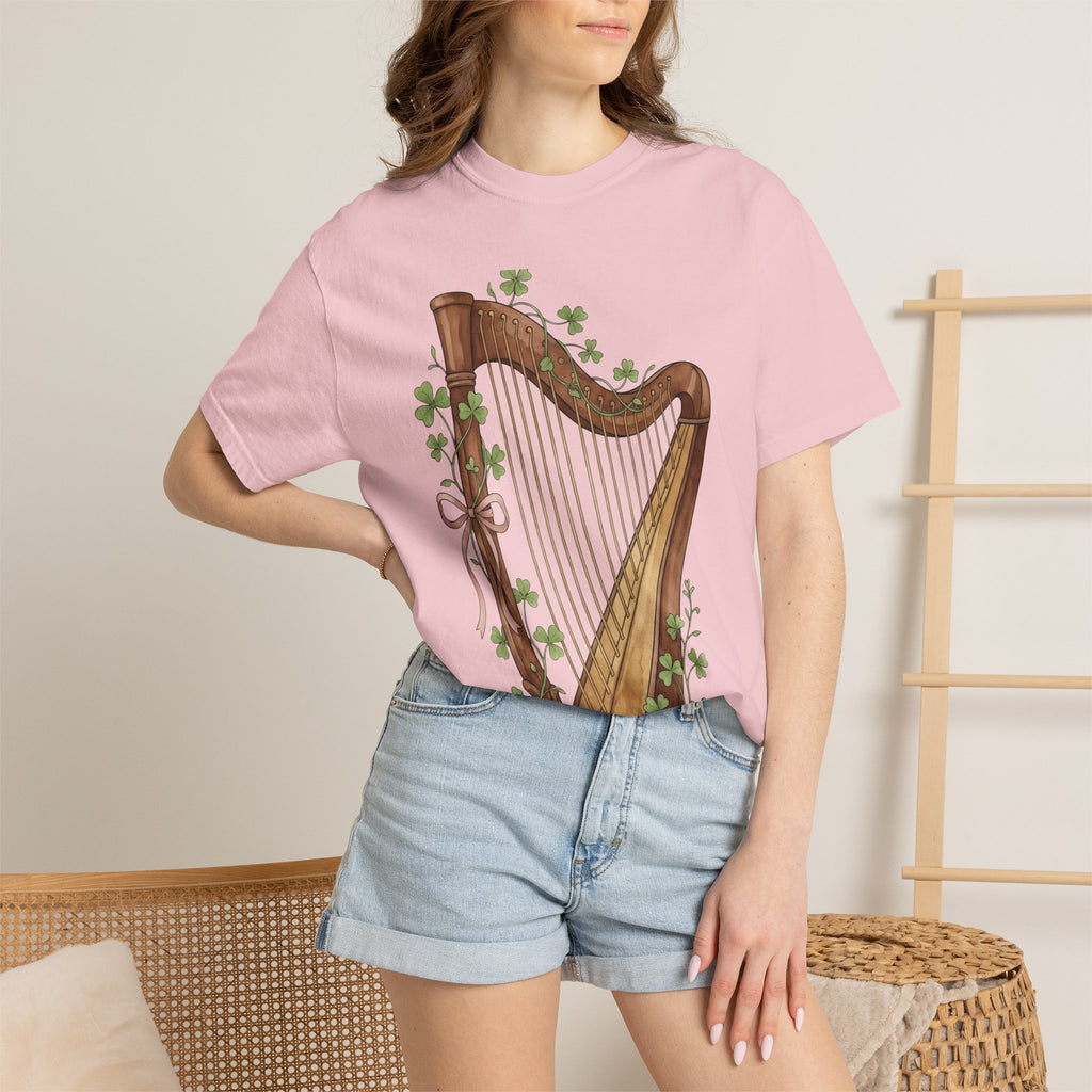 Harp Illustration Shirt St Patrick's Day Celtic Gift Women Watercolor Tee Lyre T-Shirt Irish Fan Watercolour Tshirt Gaelic Graphic Sketch