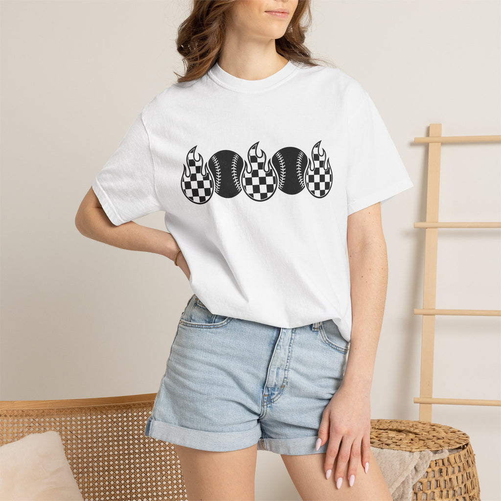 Baseball Flames Shirt Moms Competition Gift Women Sketch Tee Fireball T-Shirt Mom Fan Drawing Graphic Traditional Tartan Tshirt