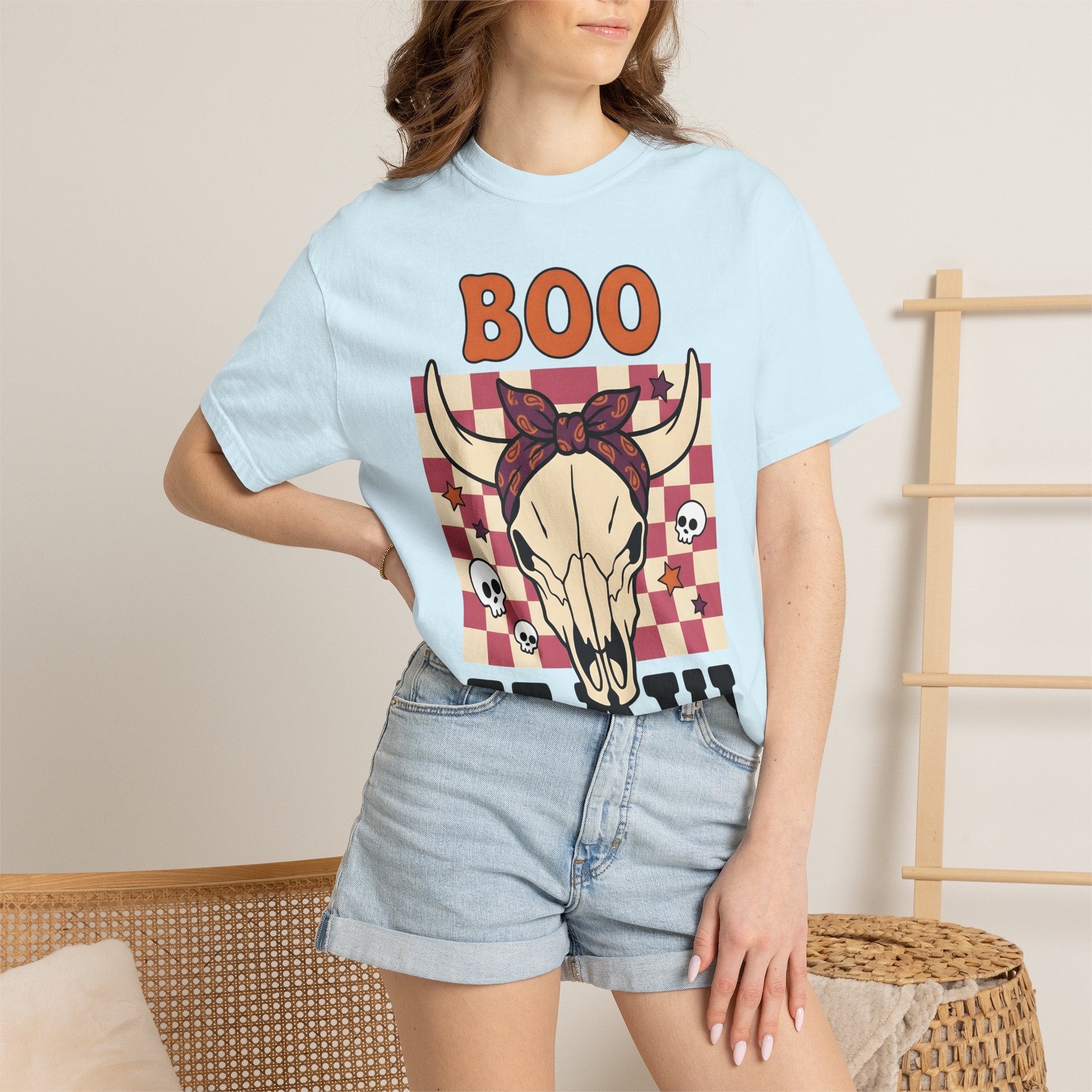 Cow Skull Shirt Cowgirl Western Gift Women Cartoon Tee Skull T-Shirt Rodeo Fan Cowboy Graphic Retro Stars Tshirt