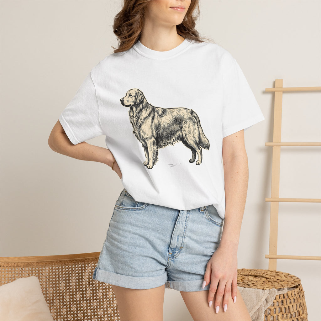 Golden Retriever Shirt Dog Pets Gift Women Hand Drawn Tee Retriever T-Shirt Dog Fan Puppy Tshirt Animal Graphic Cartoon Coat Detail Tshirt