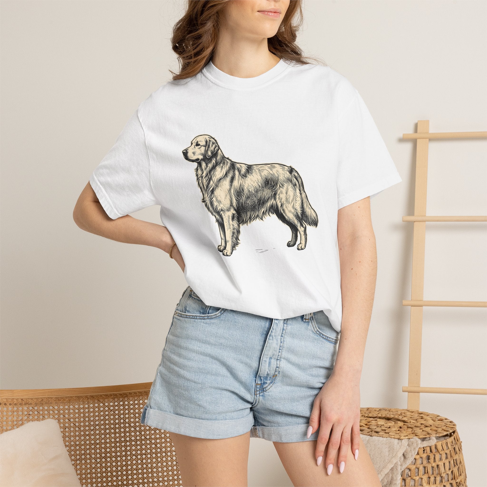 Golden Retriever Shirt Dog Pets Gift Women Hand Drawn Tee Retriever T-Shirt Dog Fan Puppy Tshirt Animal Graphic Cartoon Coat Detail Tshirt