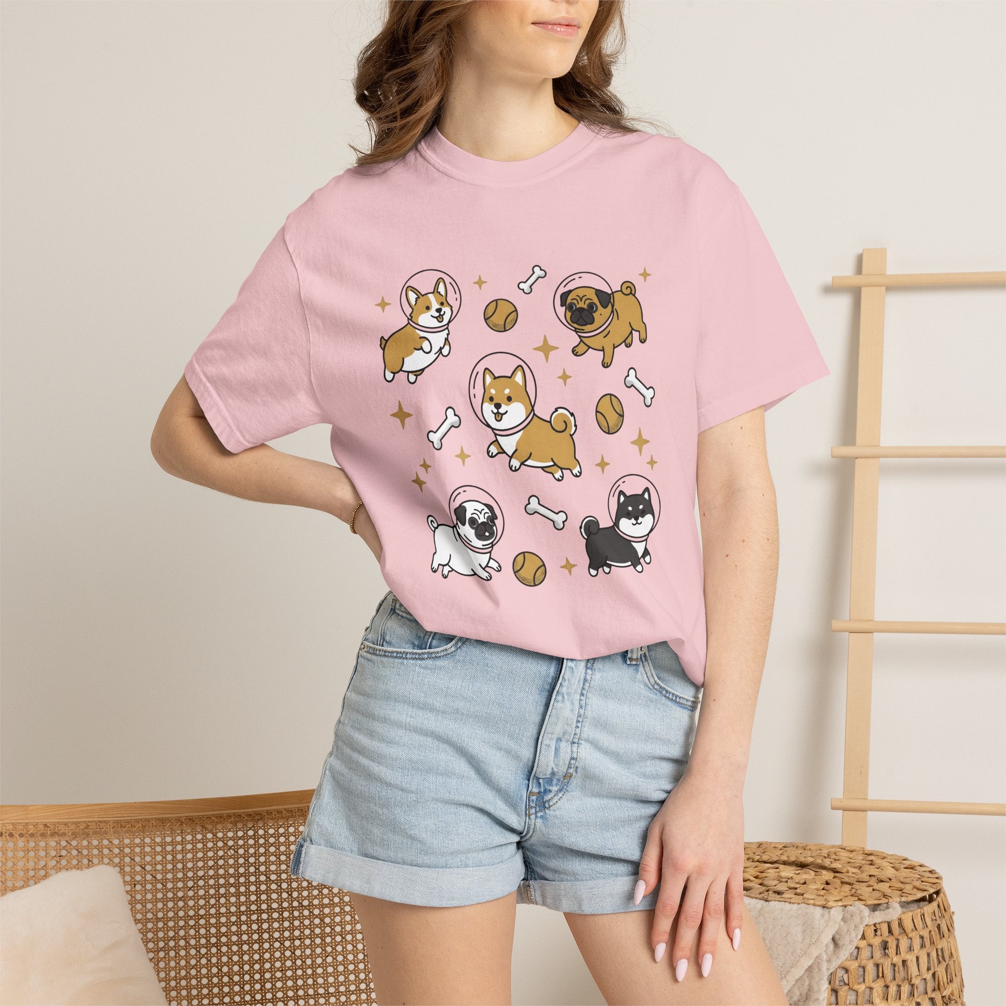 Astronaut Dogs Shirt Dog Space Gift Women Kawaii Tee Space Dog T-Shirt Dog Fan Canine Tshirt Galaxy Graphic Cartoon Tennis Ball Tshirt