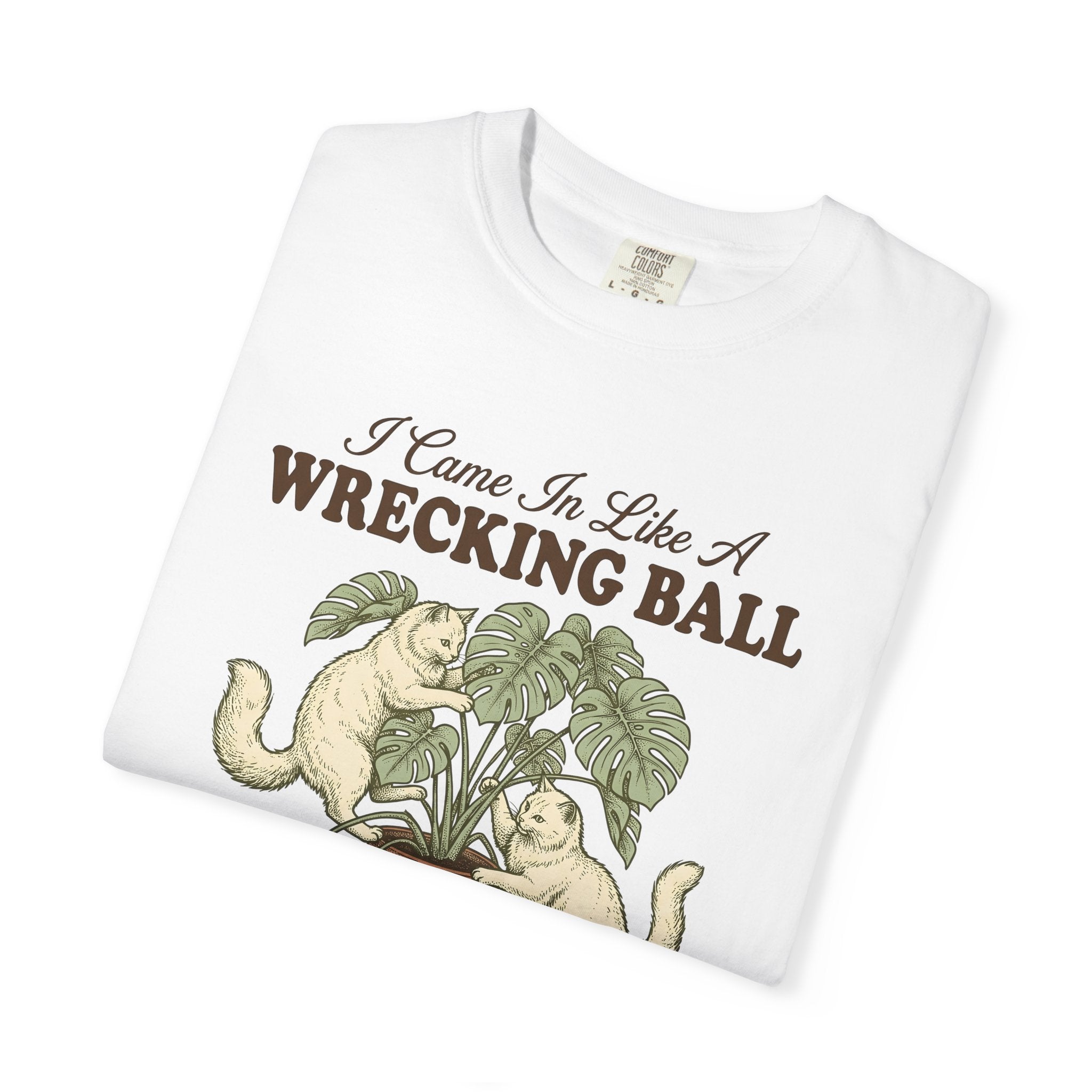 Kitten Foliage Shirt Cat Joke Gift Women Retro Tee Kitten T-Shirt Cat Fan Vintage Tshirt Pun Graphic Sketch Swiss Cheese Plant Tshirt