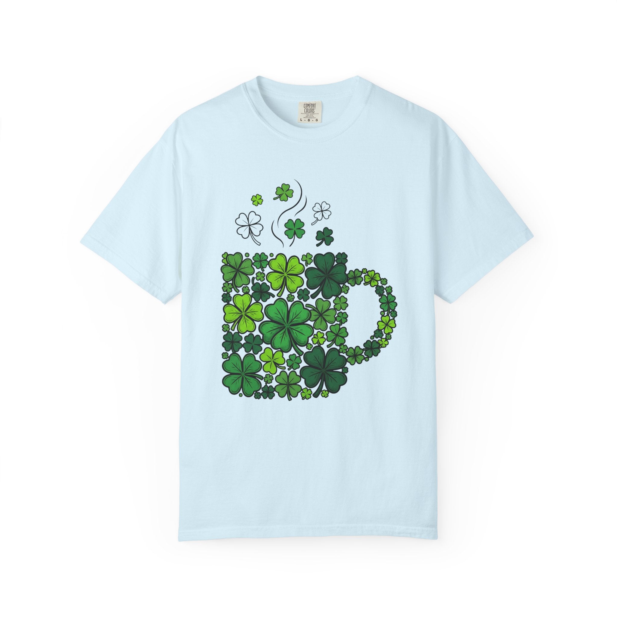 Clover Cup Shirt St. Patrick's Day Tea Gift Women Sketch Tee Mug T-Shirt Shamrock Fan Drawing Design Line Art Foliage Tshirt