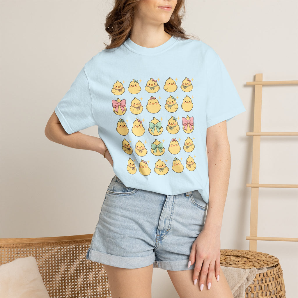 Baby Chick Drawing Shirt Easter Darling Gift Women Playful Tee Chick T-Shirt Easter Fan Cute Tshirt Sweet Graphic Illustrated Pale Bow