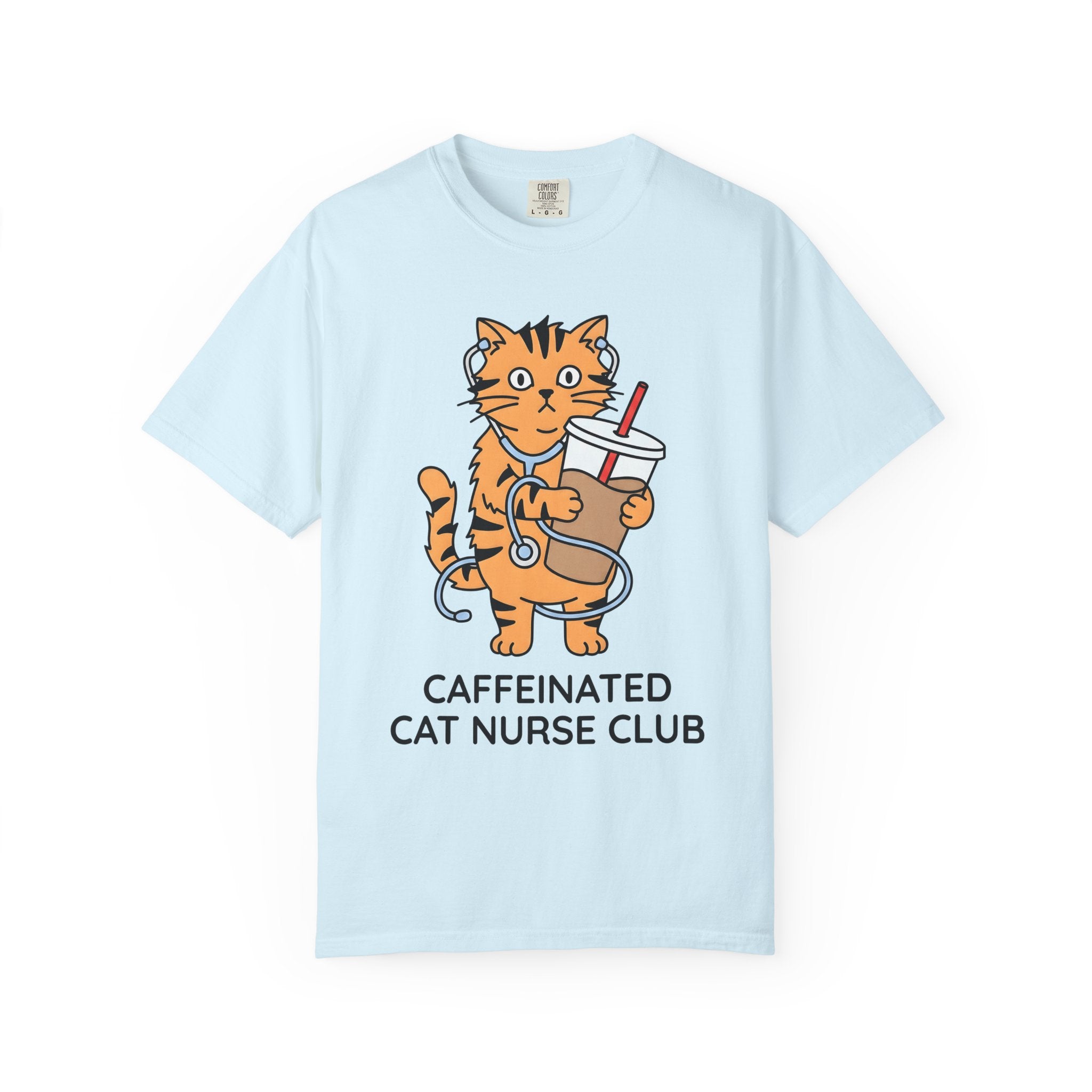 Cat Coffee Shirt Nurse Animal Gift Women Cartoon Tee Feline T-Shirt Healthcare Enthusiast Comic Tshirt Pet Graphic Minimalist Stethoscope