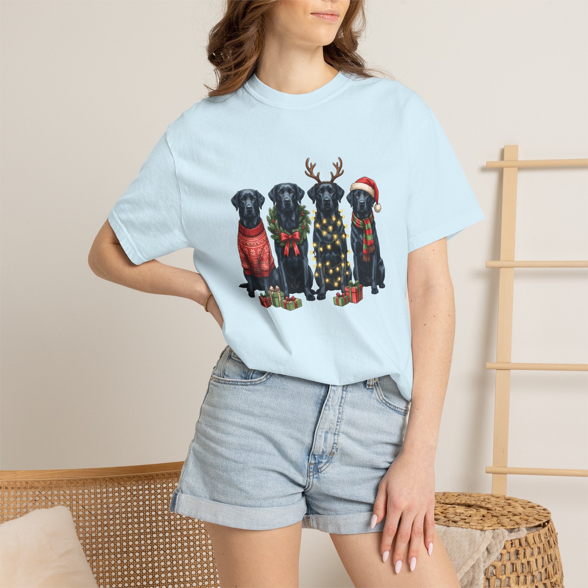 Black Labrador Dogs Shirt Dog Christmas Gift Women Hand Drawn Tee Labrador T-Shirt Dog Fan Illustrated Design Christmas Graphic Tshirt
