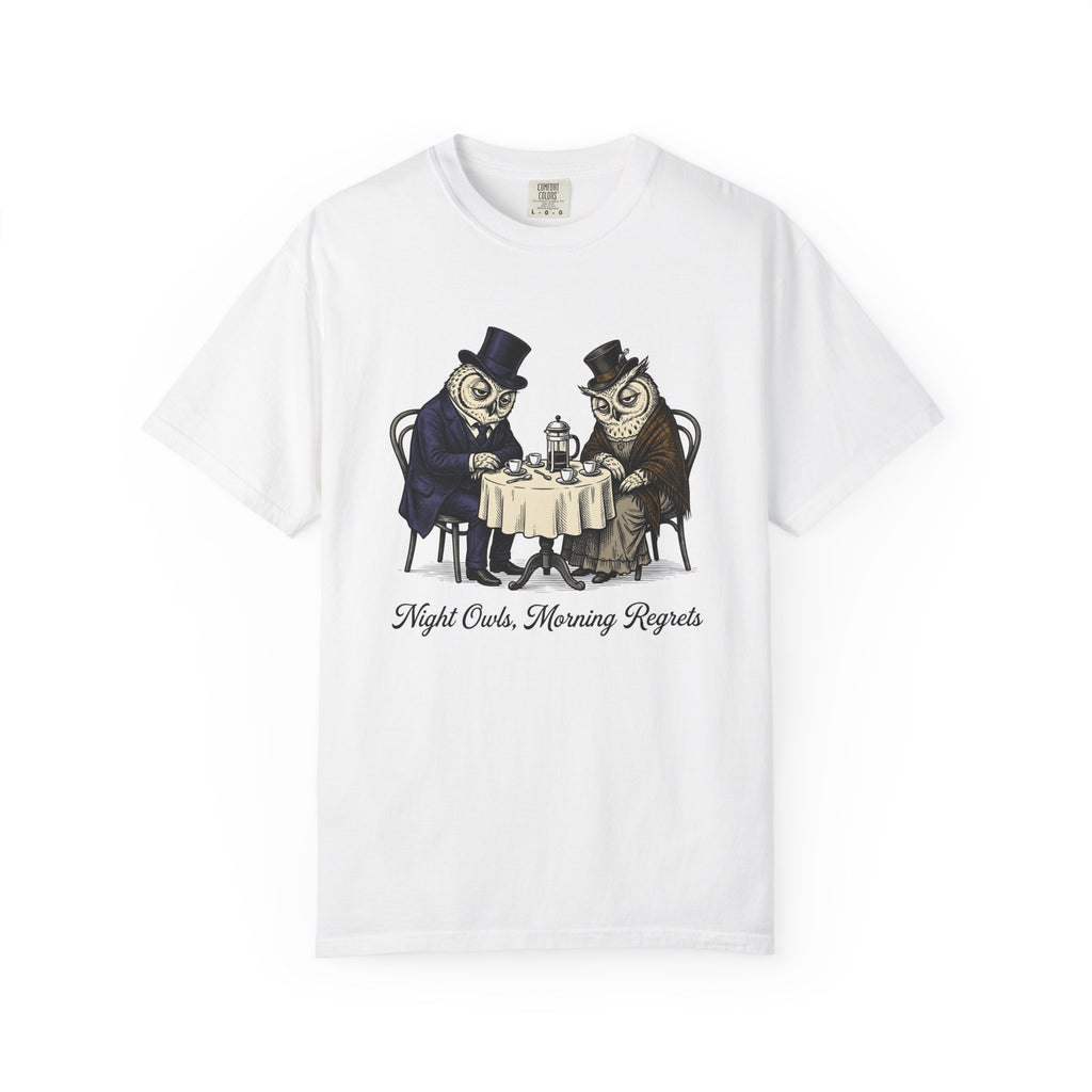 Owl Tea Gathering Shirt Coffee Wildlife Gift Women Retro Tee Owl Party T-Shirt Coffee Fan Animal Graphic Tshirt Sketch Teapot Tshirt