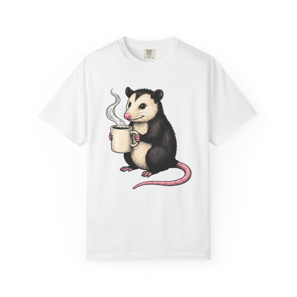 Possum Coffee Cup Shirt Animals Coffee Gift Women Cute Tee Opossum T-Shirt Wildlife Fan Cute Tshirt Coffee Design Hand Drawn Mug Tshirt