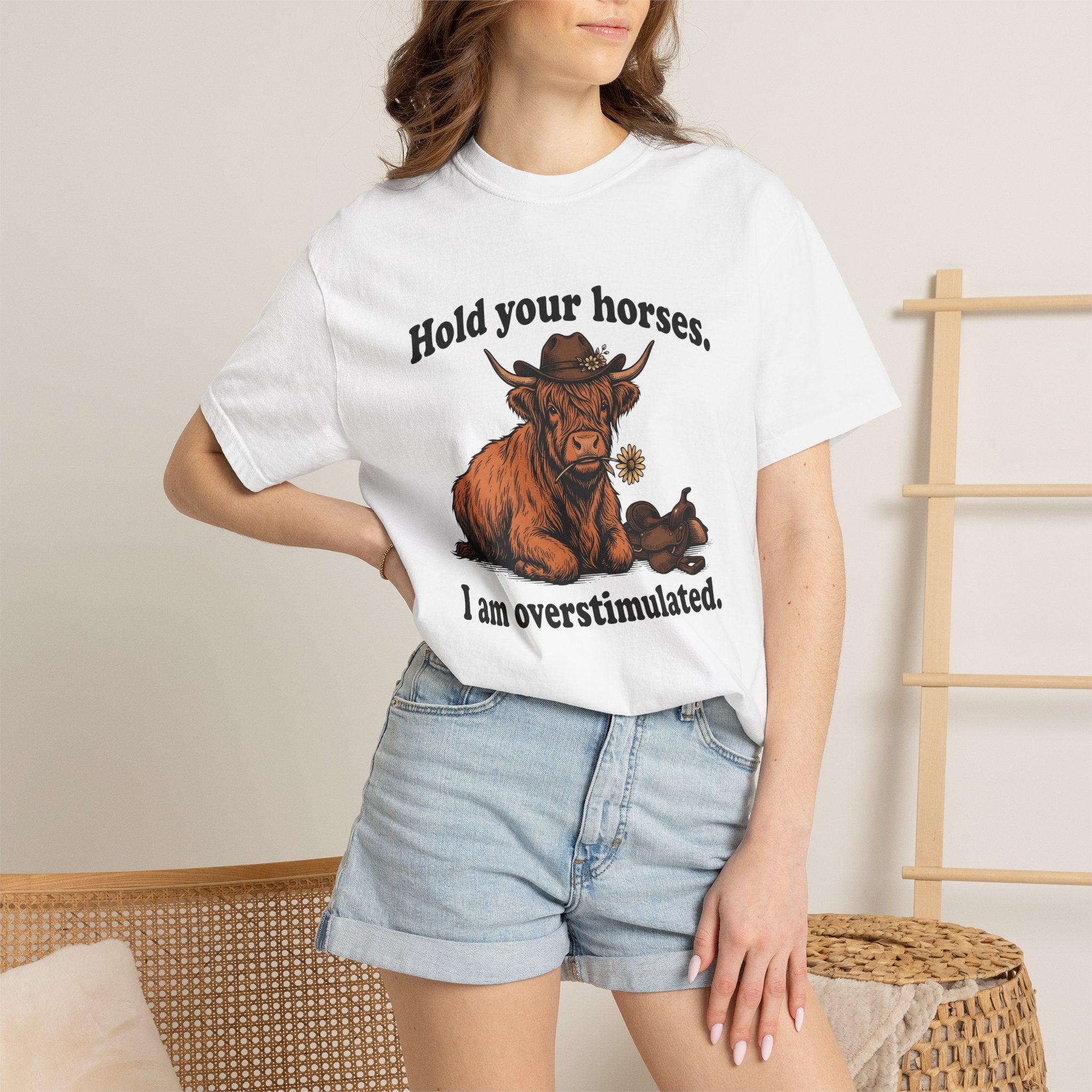 Highland Cattle Shirt Cowgirl Jokes Gift Women Farmhouse Tee Cow T-Shirt Rodeo Fan Country Tshirt Humor Graphic Retro Western Hat Tshirt