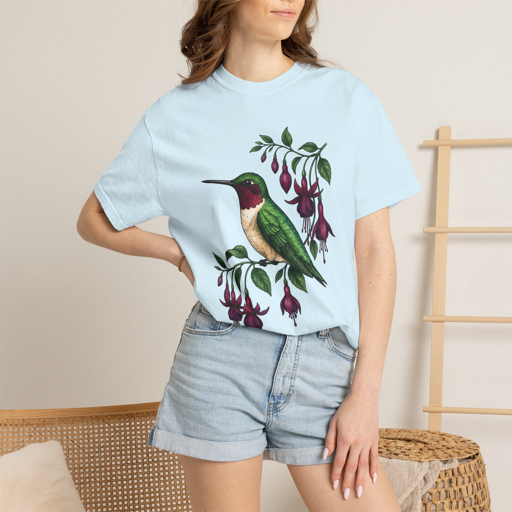 Hummingbird Art Shirt Animals & Flowers Wildlife Gift Women Garden Tee Hummingbirds T-Shirt Flower Fan Floral Graphic Tshirt Line Art