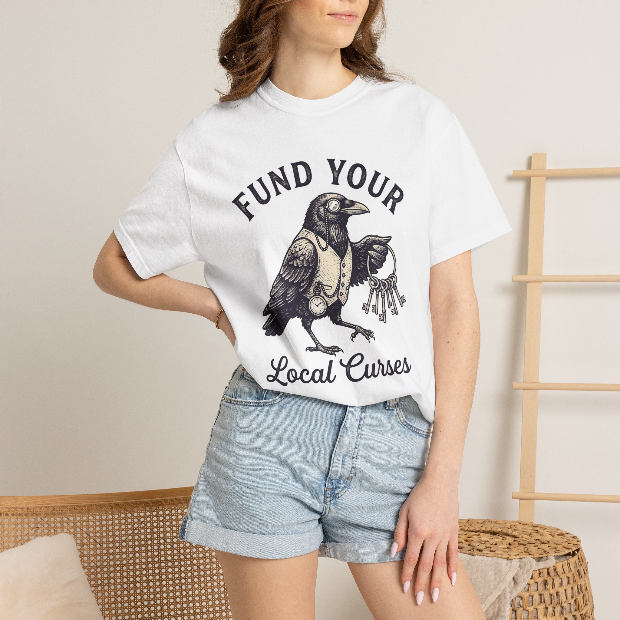 Raven Steam Punk Shirt Halloween Occult Gift Women Old School Tee Crow T-Shirt Horror Fan Gothic Tshirt Mystic Graphic Doodle Vintage Watch