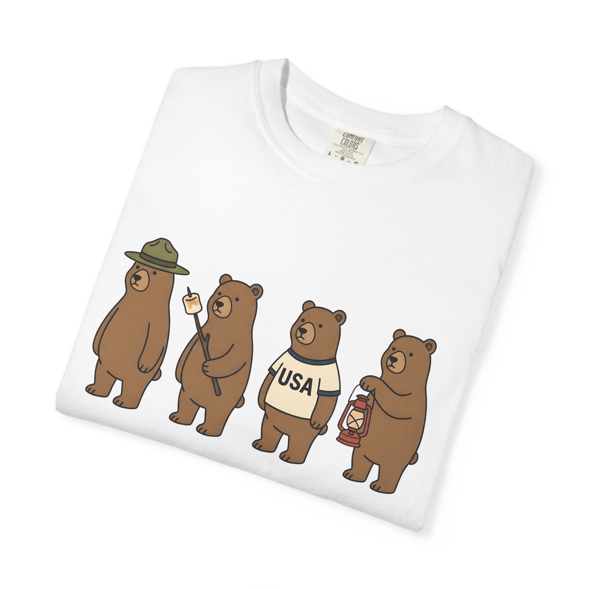 Camping Bears Shirt America Camping Gift Women Cartoon Tee Bear T-Shirt American Fan Cartoon Tshirt Outdoor Graphic Camping Illustration