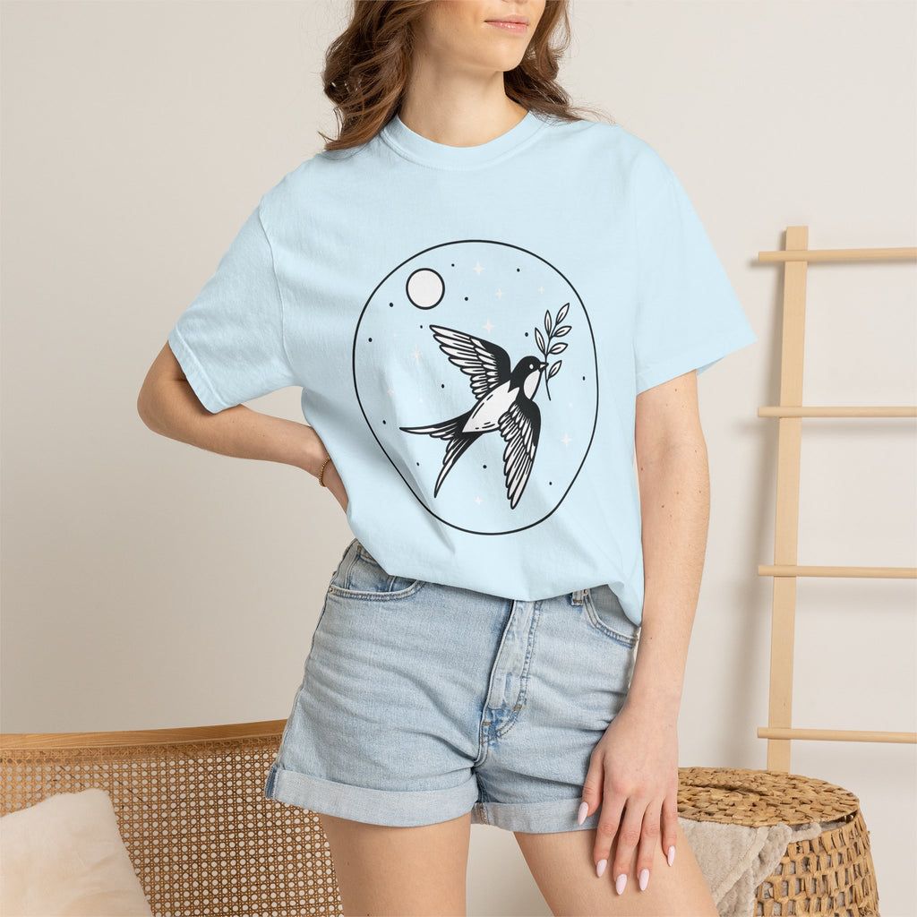 Bird Swallow Shirt Boho Chic Zodiac Gift Women Hand Drawn Tee Swallows T-Shirt Bohemian Fan Illustrated Tshirt Astrology Graphic Design