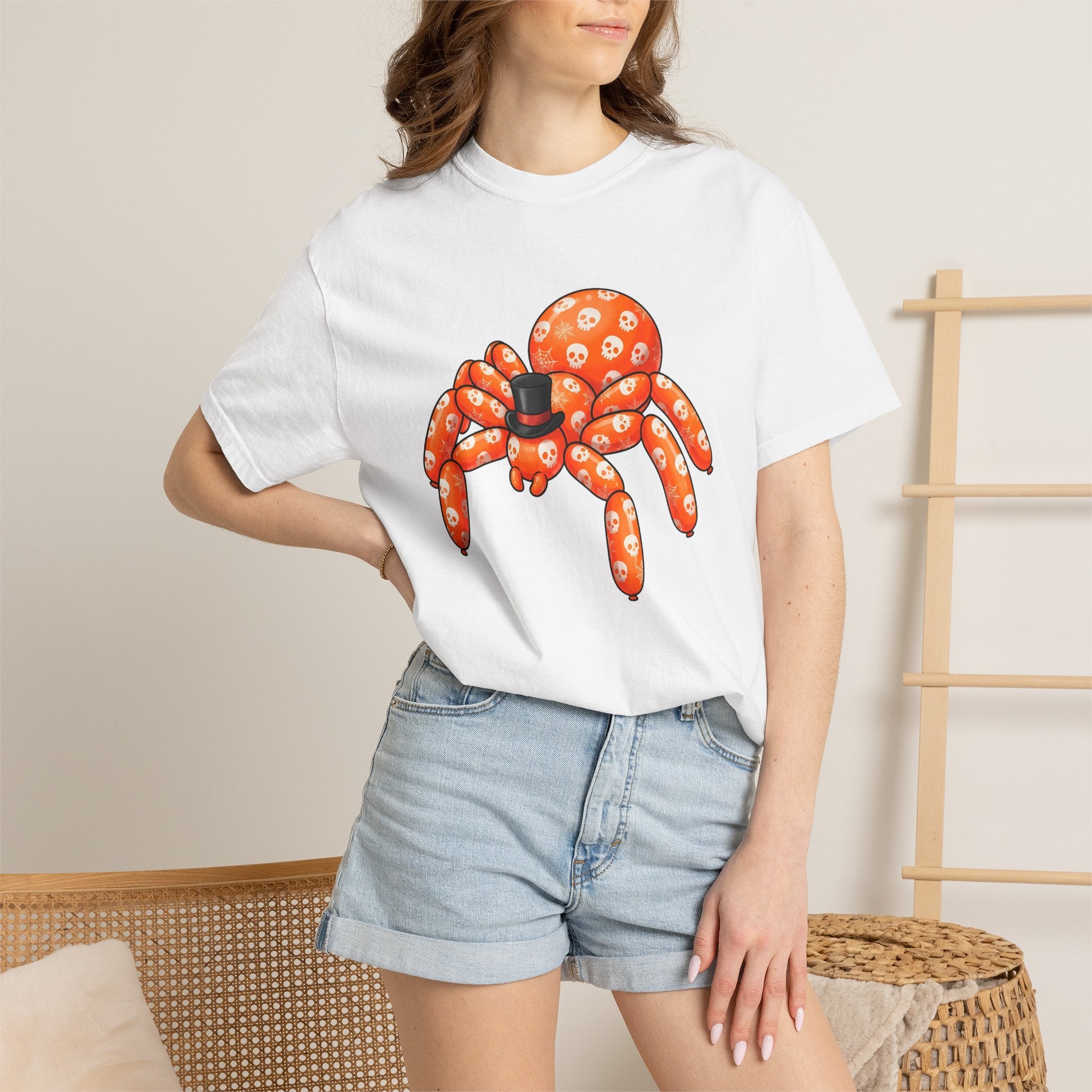 Balloon Spider Shirt Halloween Ghost Gift Women Line Art Tee Spiderweb T-Shirt Horror Fan Minimalist Tshirt Specter Graphic Mascot Dress Hat