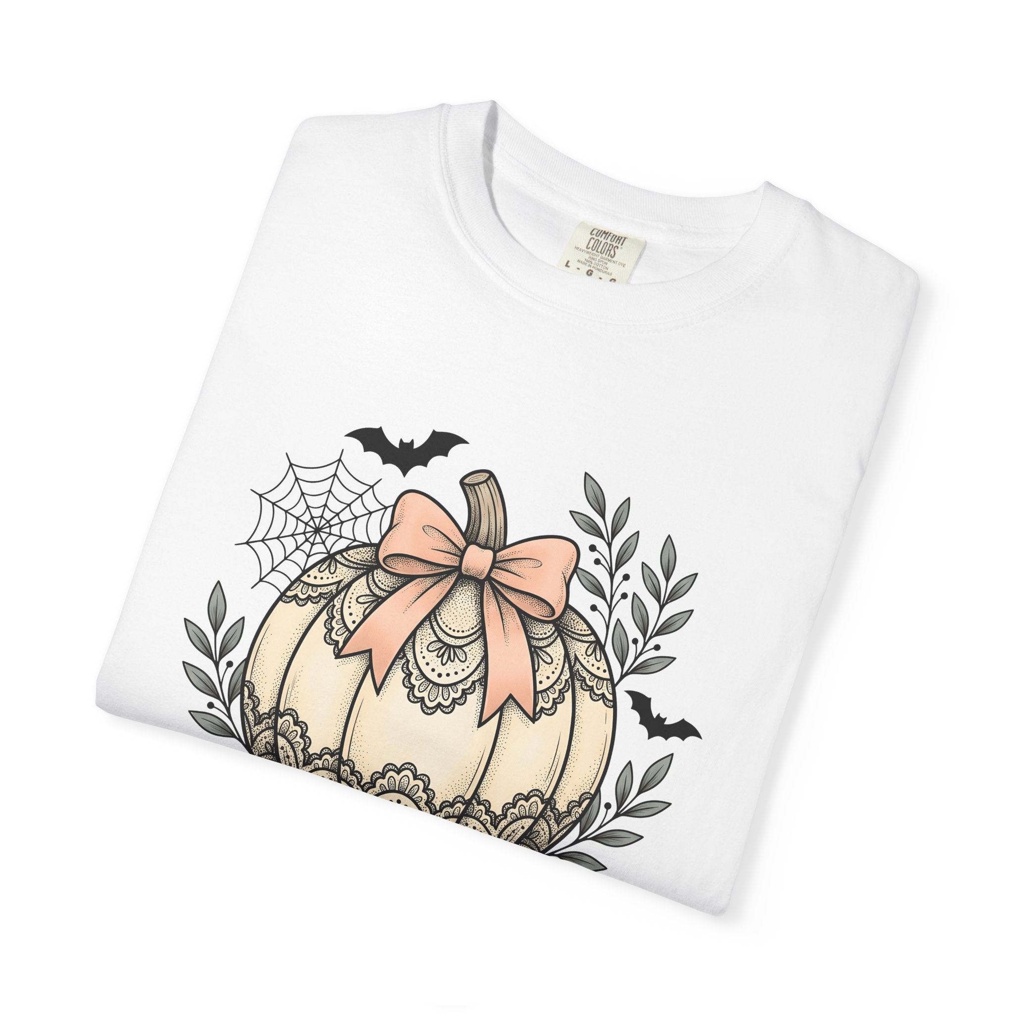 Lace Pumpkin Shirt Halloween Harvest Gift Women Rustic Tee Gourd T-Shirt Spooky Fan Primitive Tshirt Autumn Graphic Retro Bow Tshirt