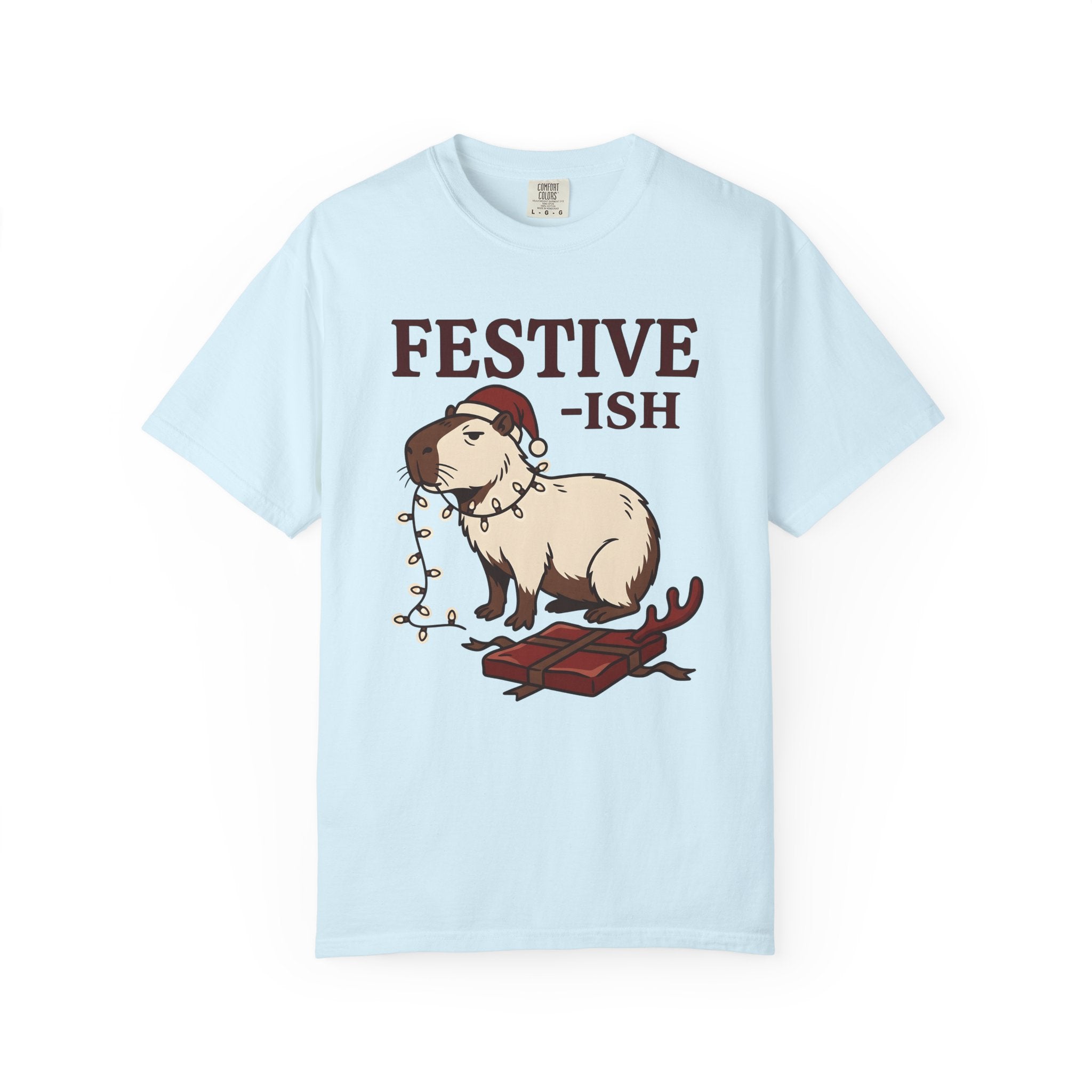 Capybara Christmas Hat Shirt Christmas Wildlife Gift Women Comic Tee Rodent T-Shirt Xmas Fan Cartoon Tshirt Wildlife Graphic Sketch Holiday