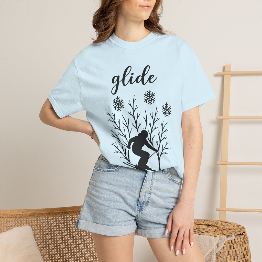 Skier Graphic Shirt Sports & Activities Winter Gift Women Silhouette Tee Snowboarder T-Shirt Athlete Enthusiast Outline Tshirt Frosty