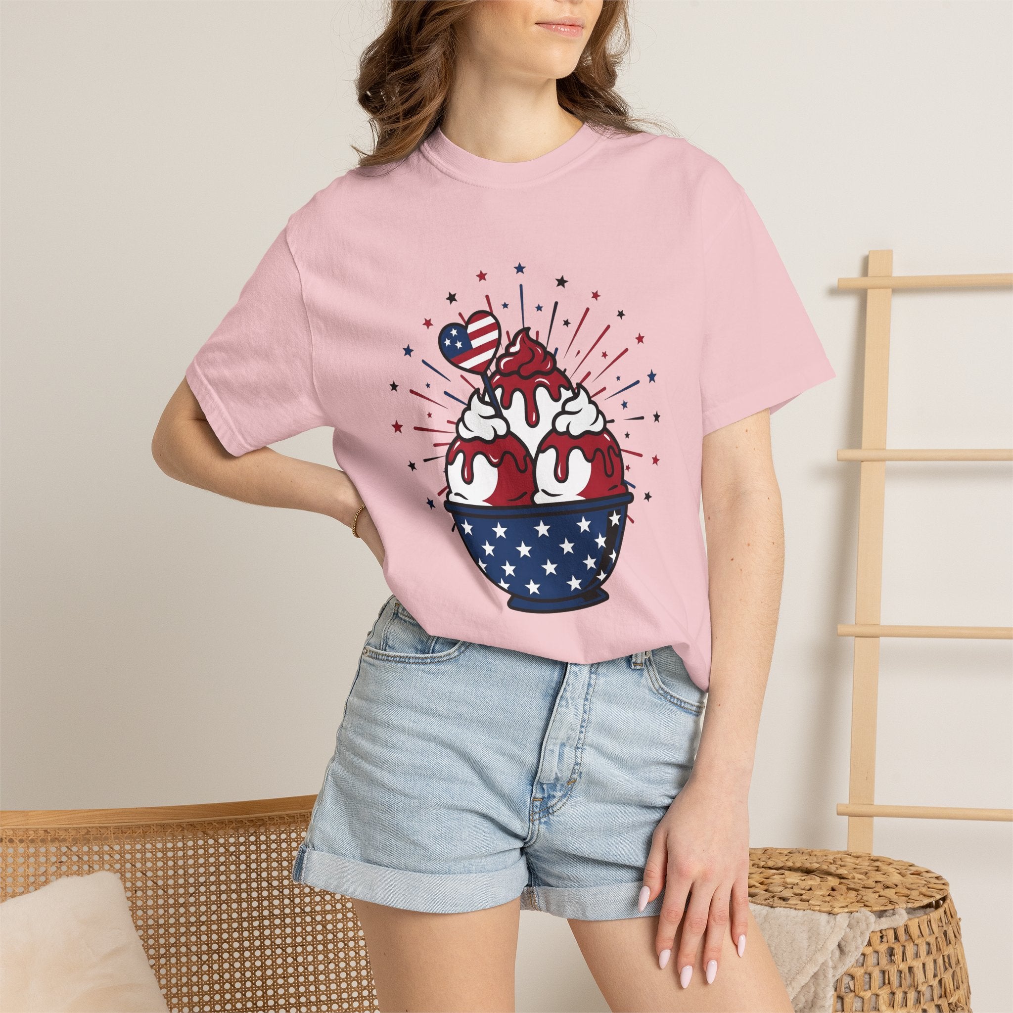 Ice Cream Scoop Shirt Desserts America Gift Women Kawaii Tee Ice Cream Ball T-Shirt Sweets Fan Cute Tshirt Usa Graphic Classic Glitter