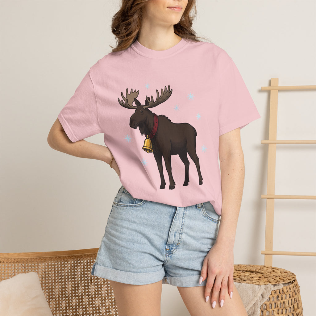 Stag Art Shirt Christmas Fauna Gift Women Classic Tee Deer T-Shirt Christmas Fan Vintage Tshirt Wildlife Graphic Line Art Winter Flakes
