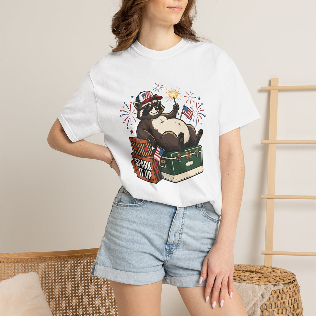 Raccoon Usa Shirt 4th Of July Wildlife Gift Women Comic Tee Trash Panda T-Shirt Independence Day Fan Cartoon Tshirt Animal Graphic Retro