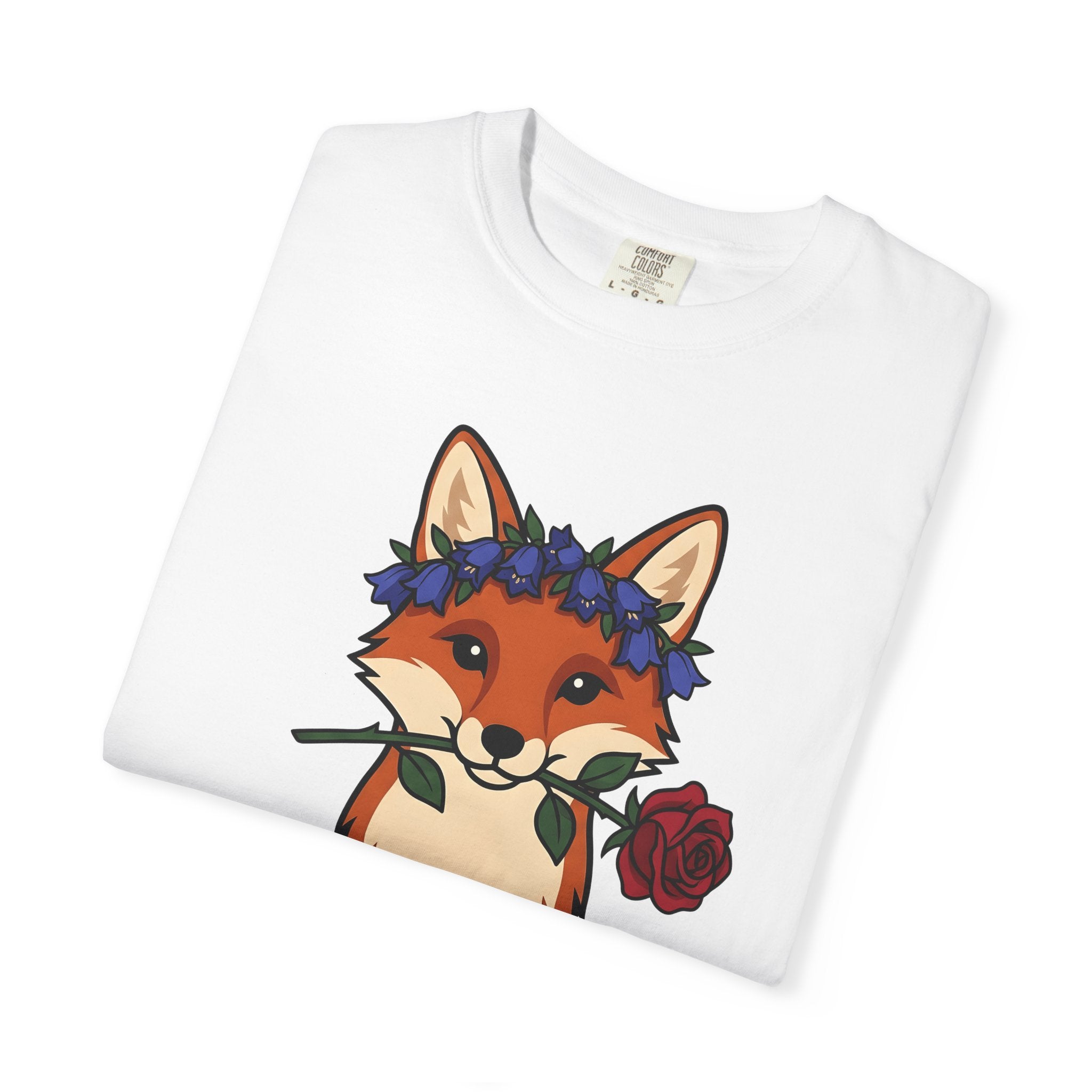 Fox Floral Wreath Shirt Animals & Flowers Forest Gift Women Adorable Tee Fox T-Shirt Wildlife Fan Cute Tshirt Woods Graphic Animation