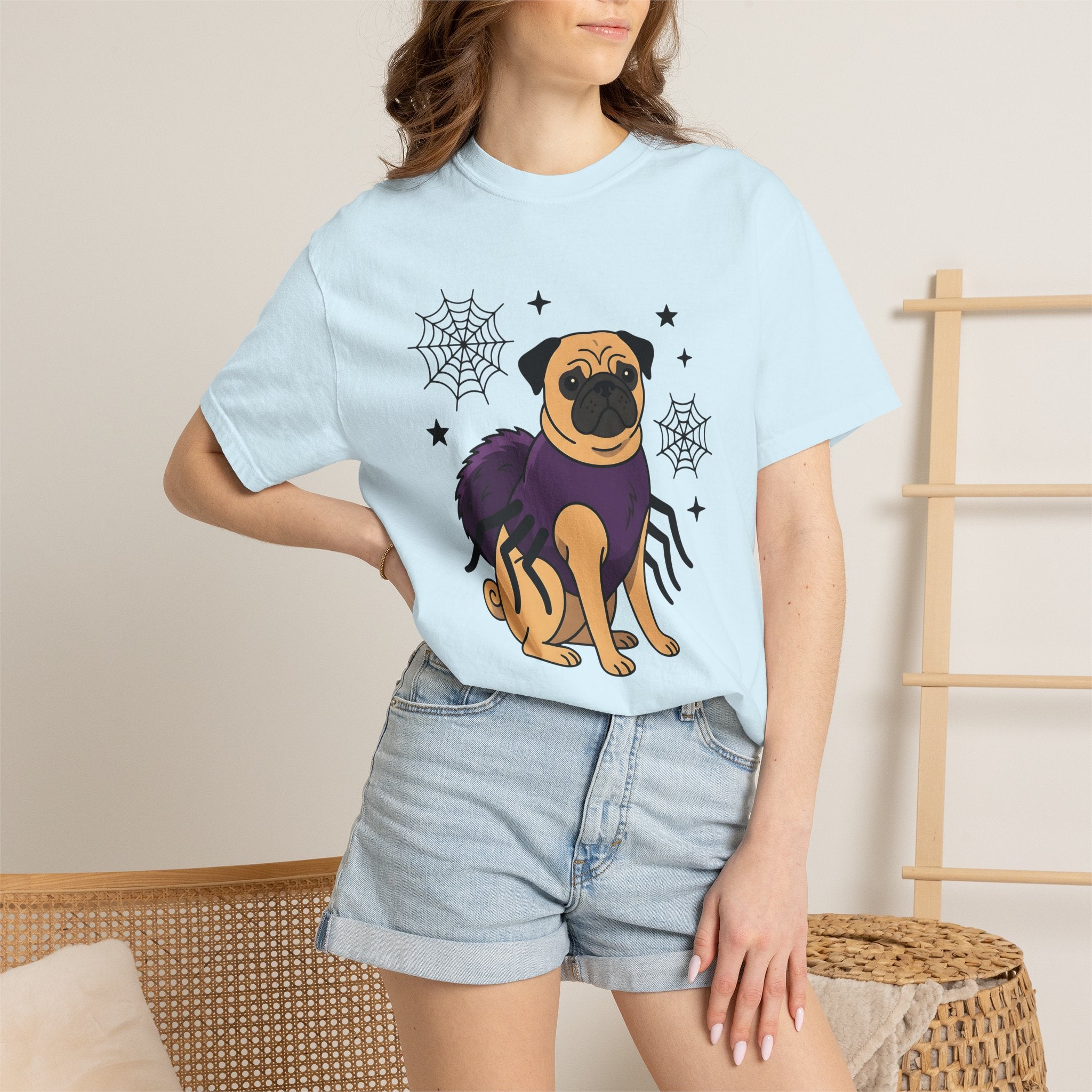 Pug Spider Suit Shirt Dog Halloween Costume Gift Women Animated Tee Spider Costume T-Shirt Dog Fan Cartoon Tshirt Costume Graphic Anime