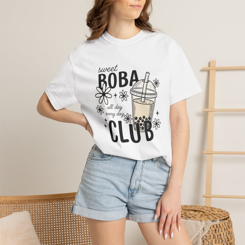 Boba Tea Shirt Drinks Foodie Gift Women Doodle Tee Bubble Tea T-Shirt Beverage Fan Milk Tea Tshirt Food Graphic Retro Floral Tshirt