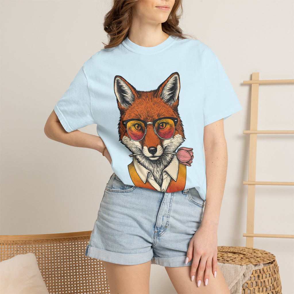 Fox Glasses Shirt Easter Animal Gift Women Hand Drawn Tee Specs T-Shirt Spring Fan Illustrated Tshirt Creature Graphic Vintage Tulip Tshirt