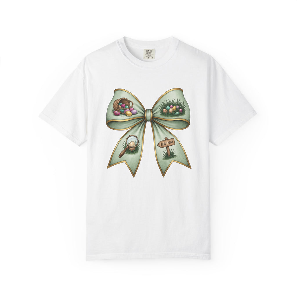 Easter Bow Shirt Easter Spring Gift Women Hand Drawn Tee Easter Bunny T-Shirt Easter Fan Easter Art Tshirt Spring Design Vintage Egg Basket