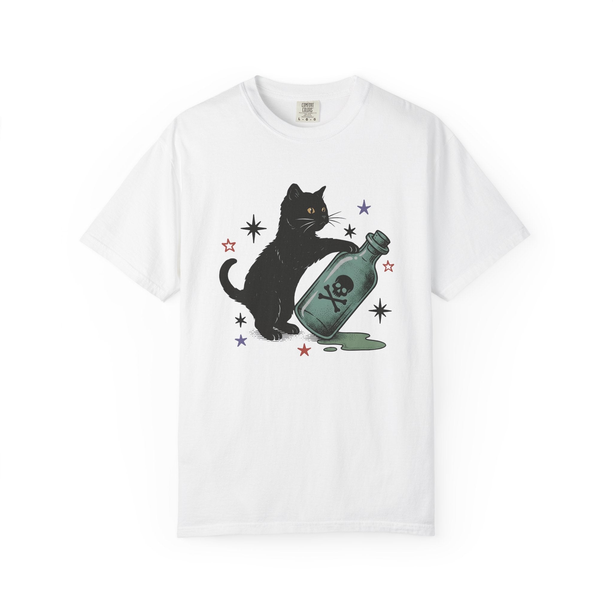 Black Feline Shirt Cat Occult Gift Women Neo Traditional Tee Cat T-Shirt Cat Fan Faux Tshirt Mystic Graphic Old School Poison Vial Tshirt