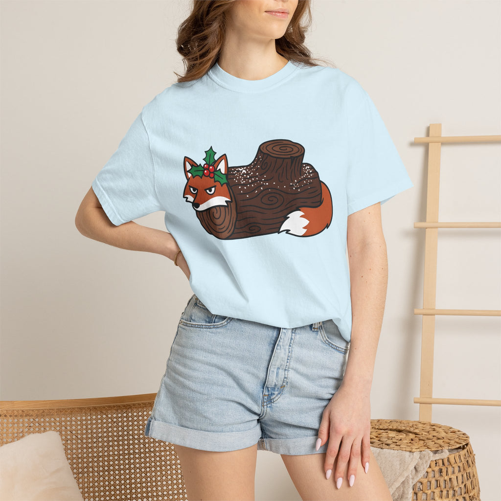 Fox Log Shirt Christmas Animal Gift Women Cartoon Tee Log T-Shirt Xmas Fan Comic Tshirt Wildlife Graphic Minimalist Holly Tshirt