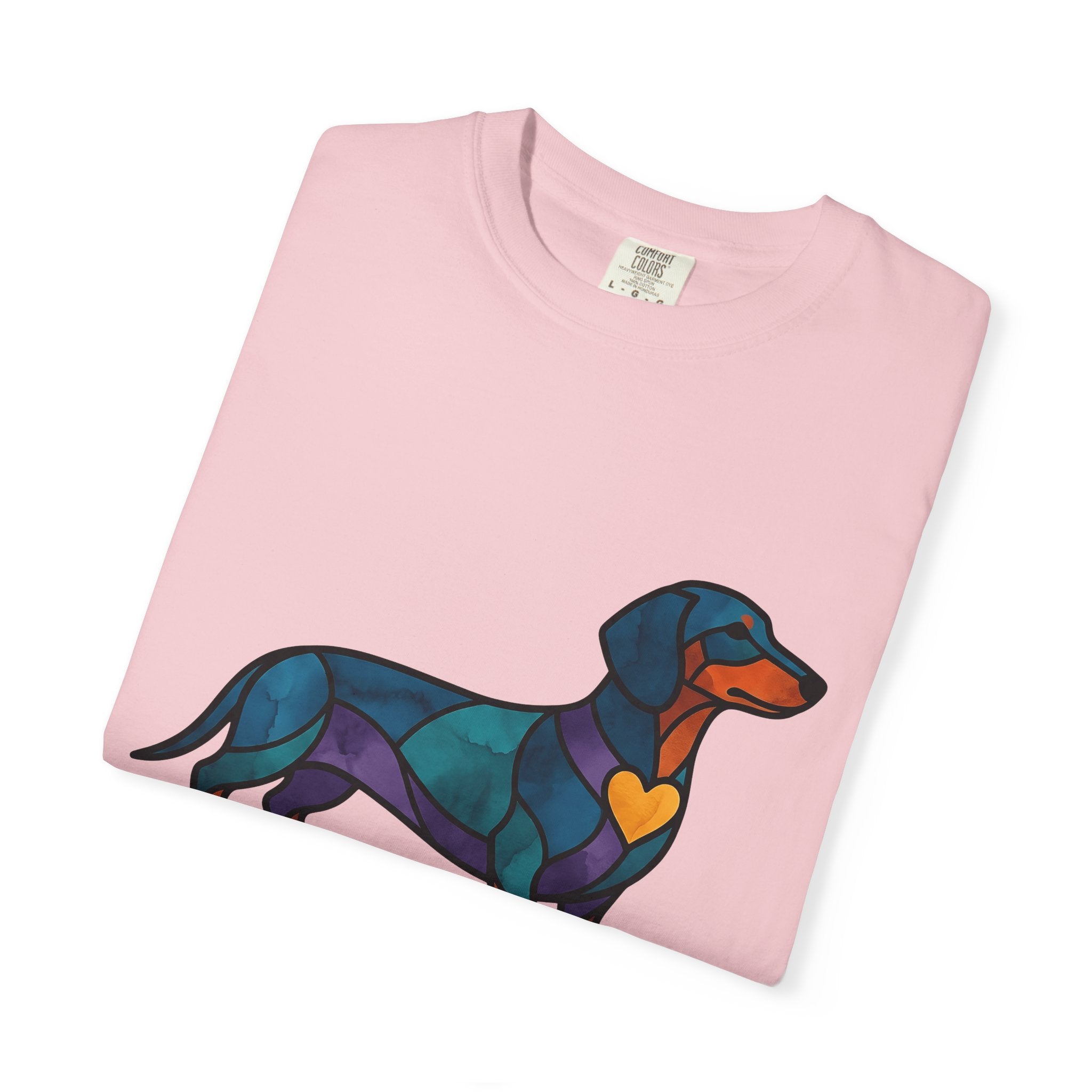 Wiener Dog Shirt Dog Creatures Gift Women Fused Glass Tee Dachshund T-Shirt Dog Fan Mosaic Tshirt Beast Graphic Brushwork Heart Shape Tshirt