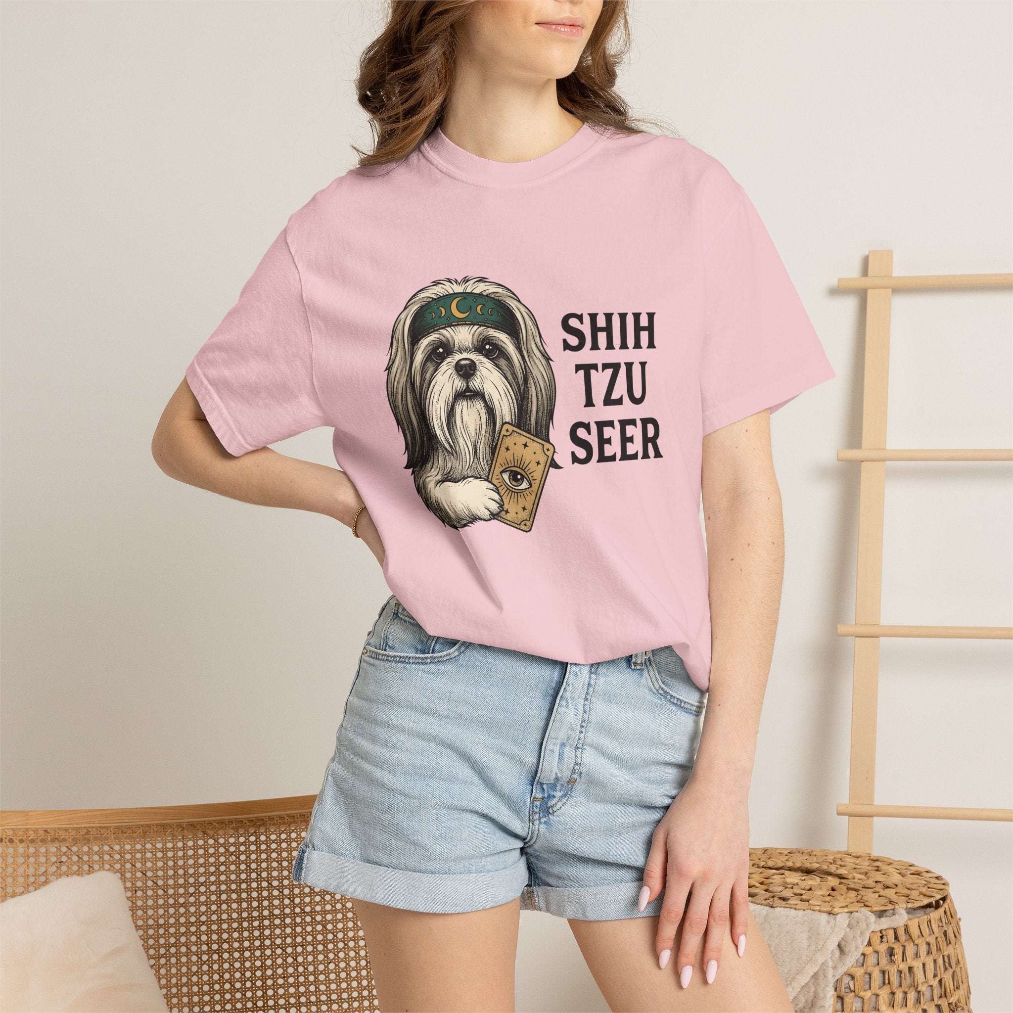 Shih Tzu Shirt Dog Spiritual Gift Women Old School Tee Dog T-Shirt Dog Fan Puppy Tshirt Mystical Graphic Cartoon Divination Card Tshirt