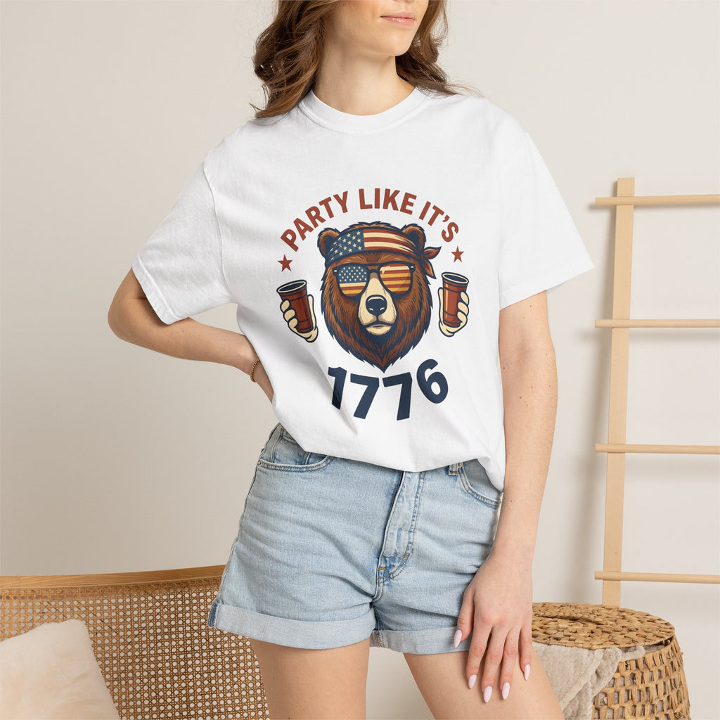 Bear Sunglasses Shirt America Patriotic Gift Women Vintage Tee Teddy T-Shirt Independence Fan Distressed Graphic Retro American Flag Tshirt