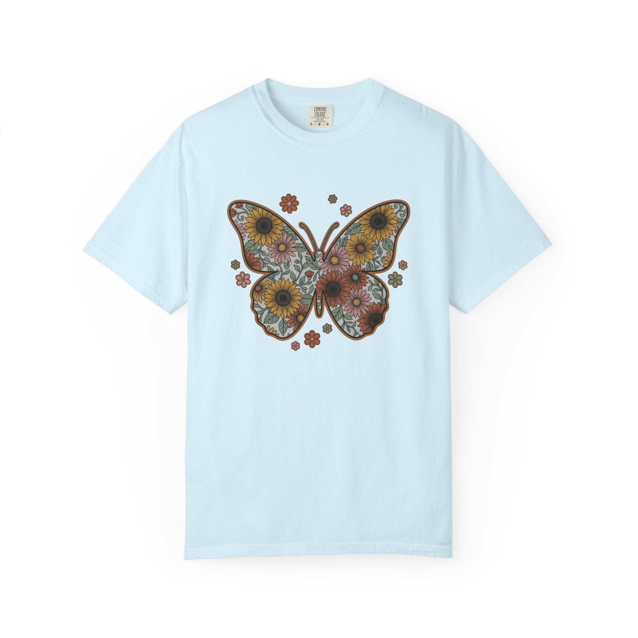 Butterfly Bloom Shirt Easter Garden Gift Women Tribal Tee Butterfly T-Shirt Spring Fan Ethnic Tshirt Yard Graphic Hand Drawn Marigold Tshirt