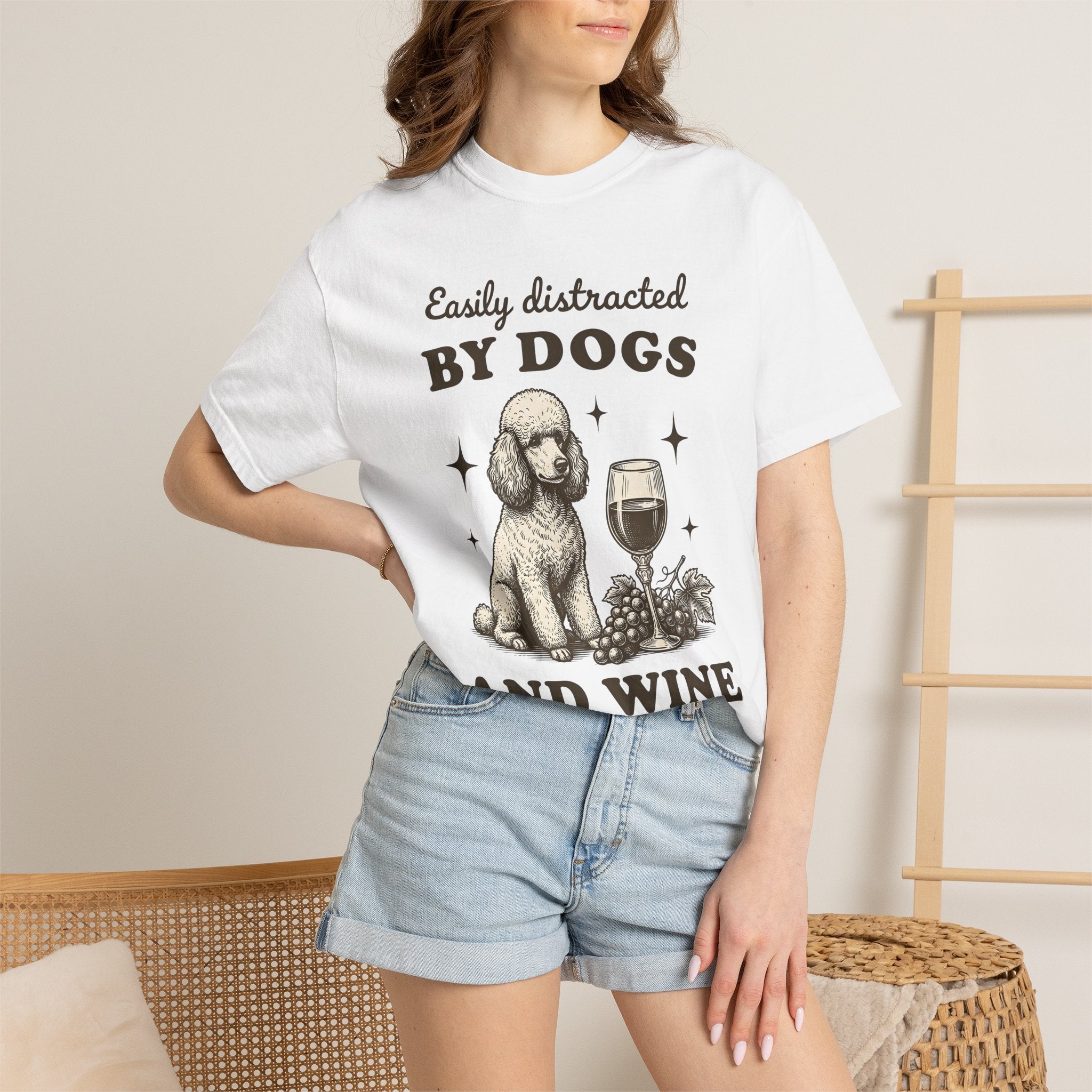 Poodle Puppy Shirt Dog Vino Gift Women Retro Tee Puppy T-Shirt Dog Fan Poodle Tshirt Wine Graphic Sketch Wine Cup Tshirt