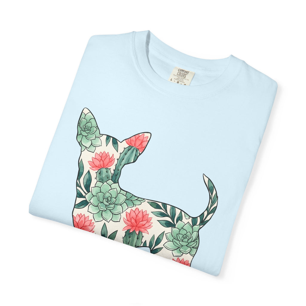 Chihuahua Succulent Shirt Dog Greenery Gift Women Painted Tee Puppy T-Shirt Dog Fan Handpainted Tshirt Foliage Graphic Leaf Art Cactus