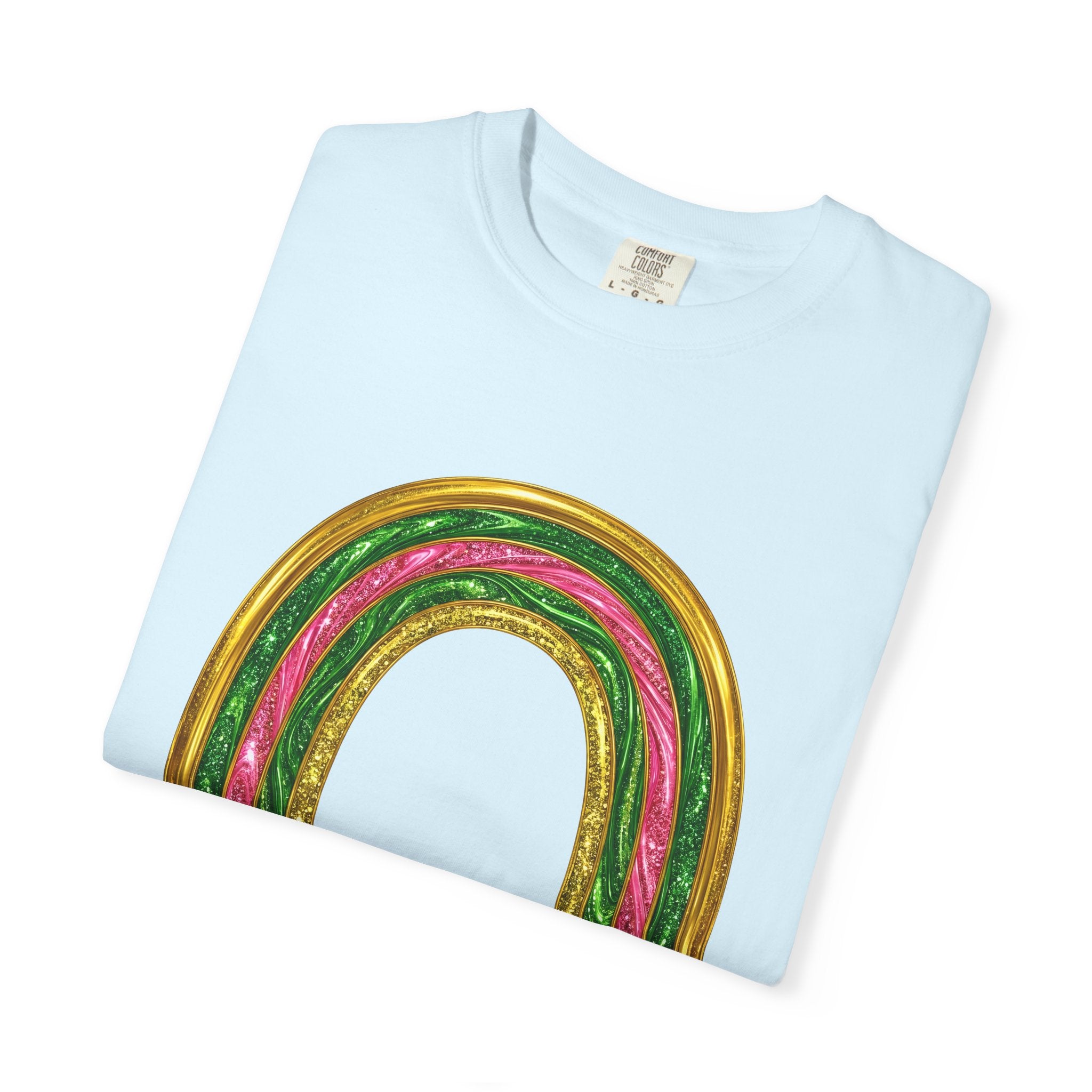 Sparkle Rainbow Shirt St Patrick's Day Arc Gift Women Glitter Tee Rainbow T-Shirt Shamrock Fan Sparkle Tshirt Curve Graphic Nostalgic Golden