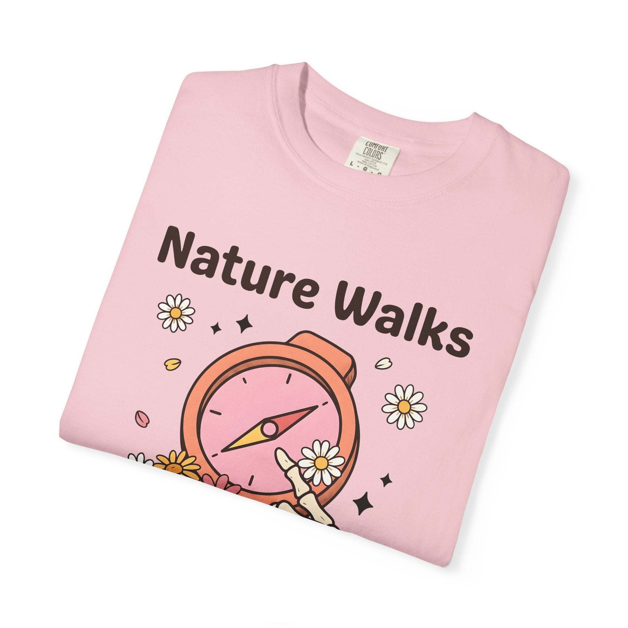 Compass Skeleton Hand Shirt Hiking Floral Gift Women Cartoon Tee Navigation T-Shirt Trekker Enthusiast Illustration Graphic Retro Daisies