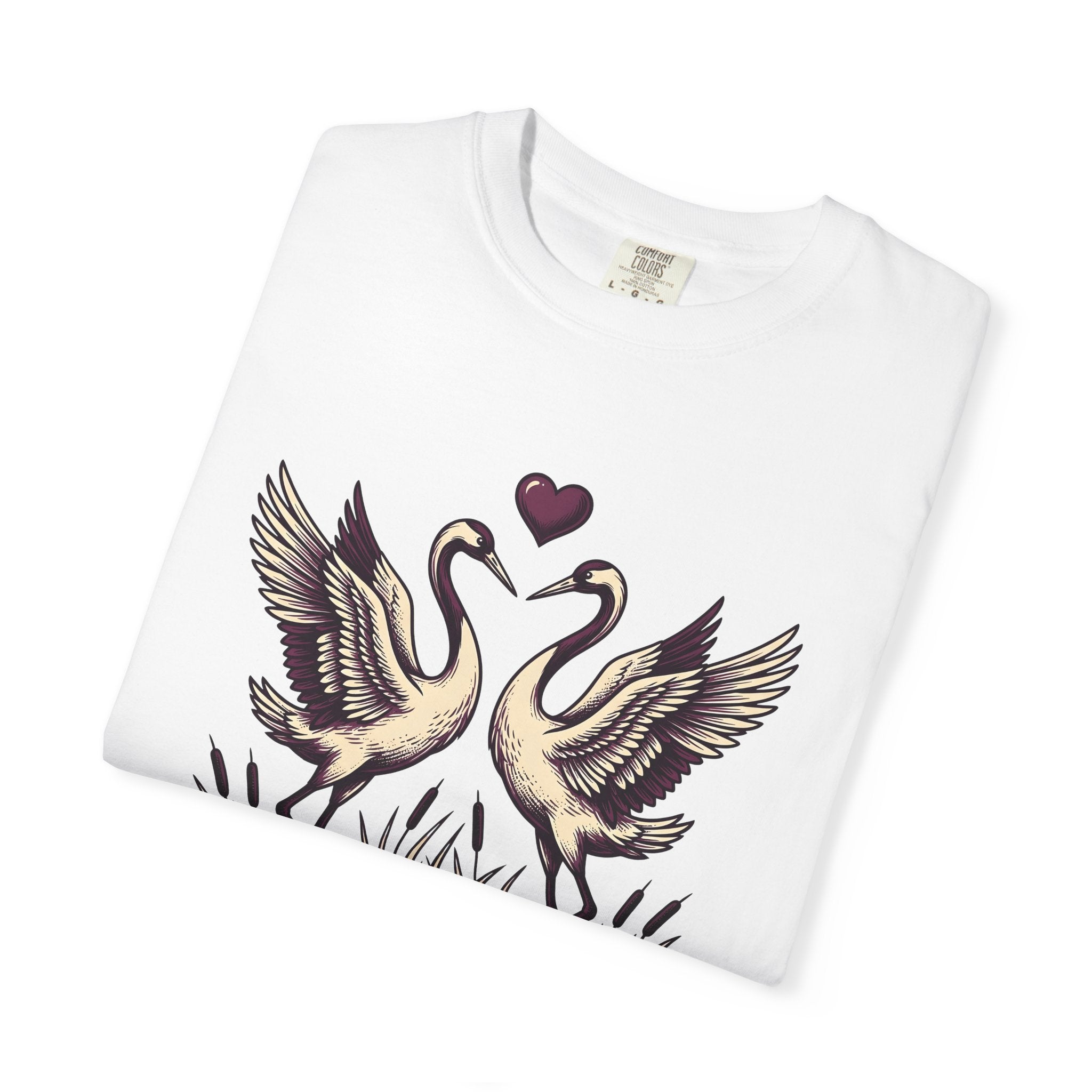 Stork Birds Shirt Animals Outdoors Gift Women Antique Tee Crane T-Shirt Wildlife Enthusiast Vintage Tshirt Nature Graphic Doodle Romance
