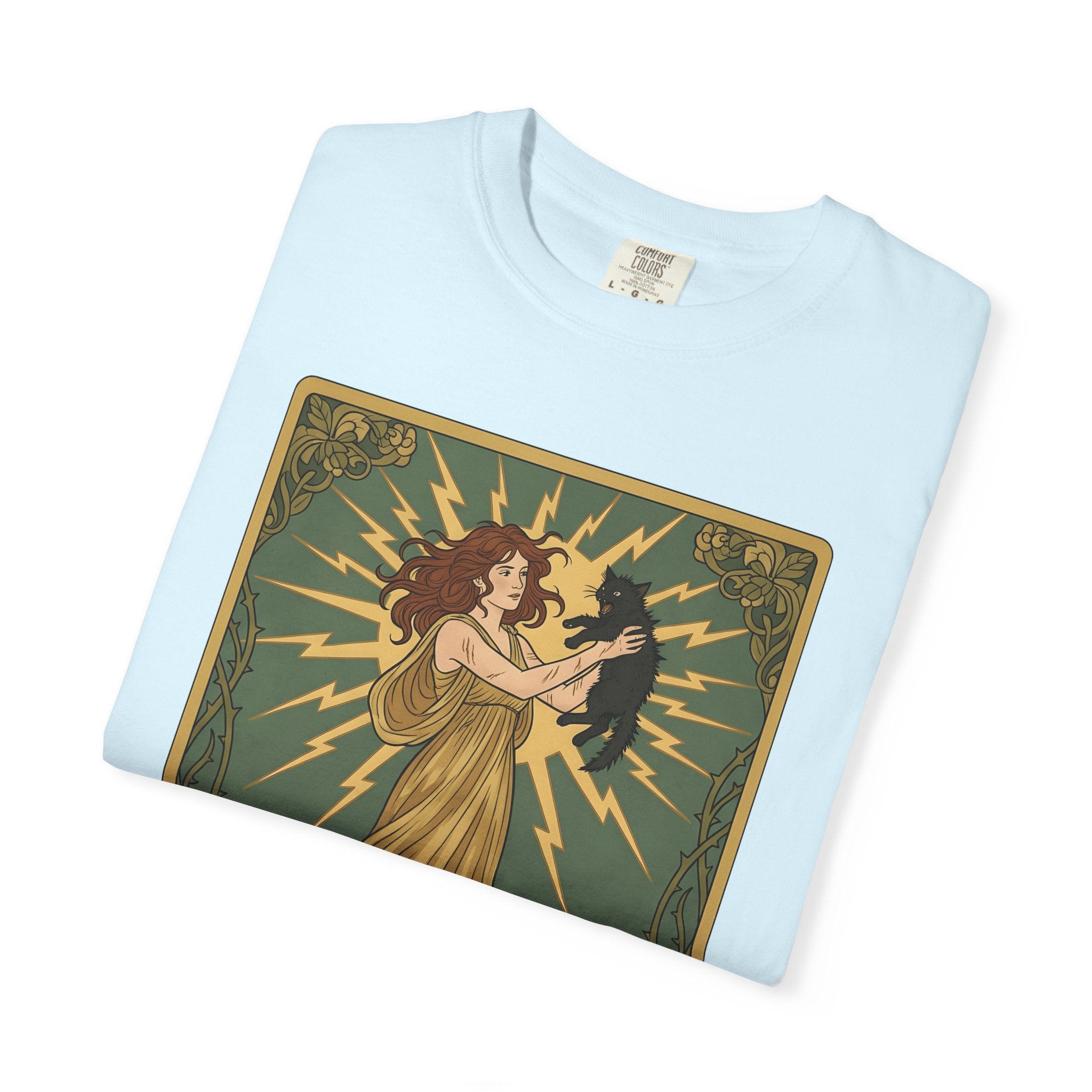 Girl Holding Kitty Shirt Cat Oracle Gift Women Decorative Tee Woman T-Shirt Cat Lady Feline Artistic Tshirt Divination Graphic Retro Thunder